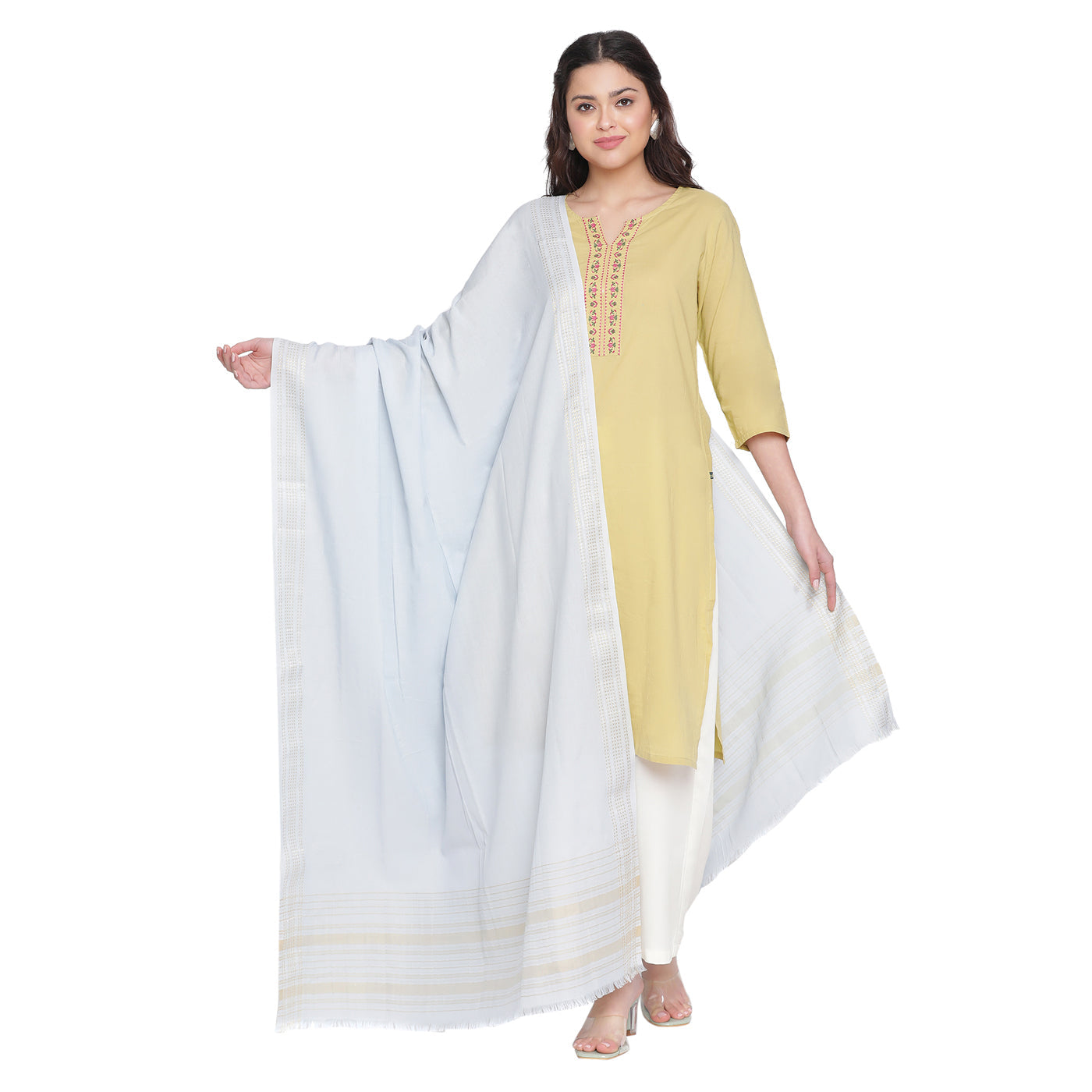 Sky Blue Cotton Tencel Dobby Dupatta