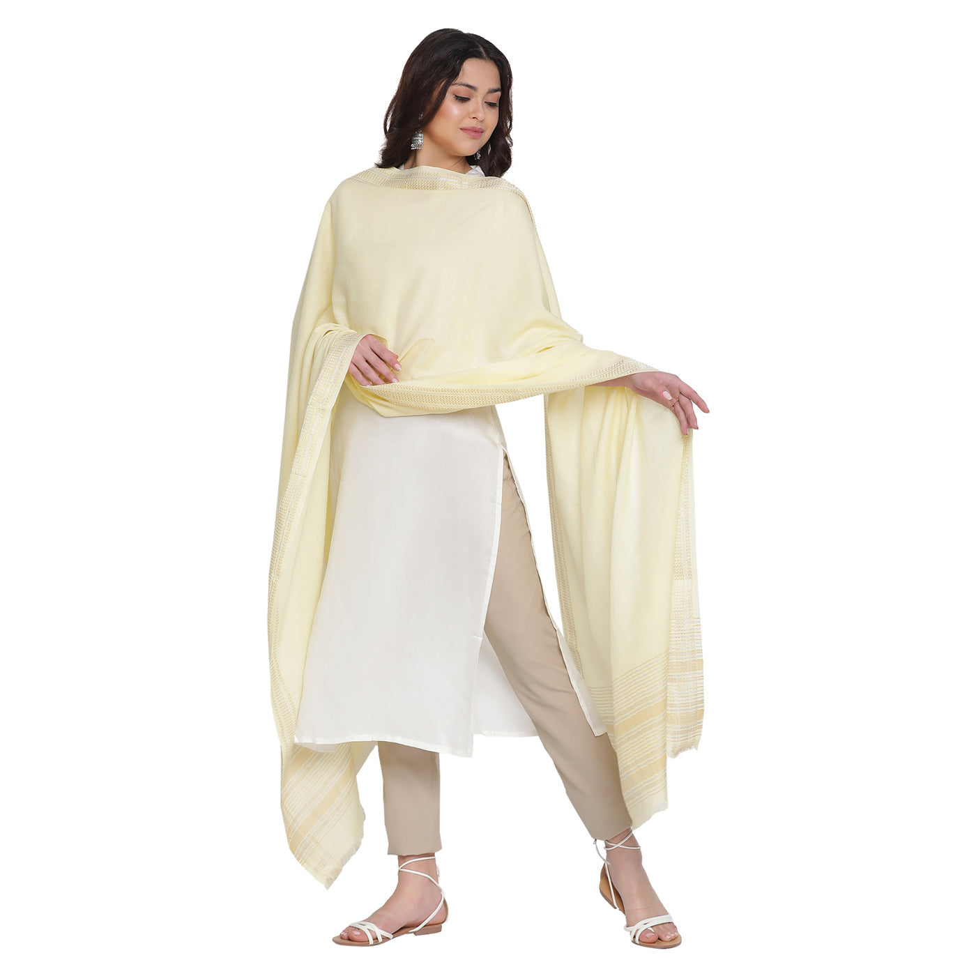 Lemon Yellow Cotton Tencel Dobby Dupatta