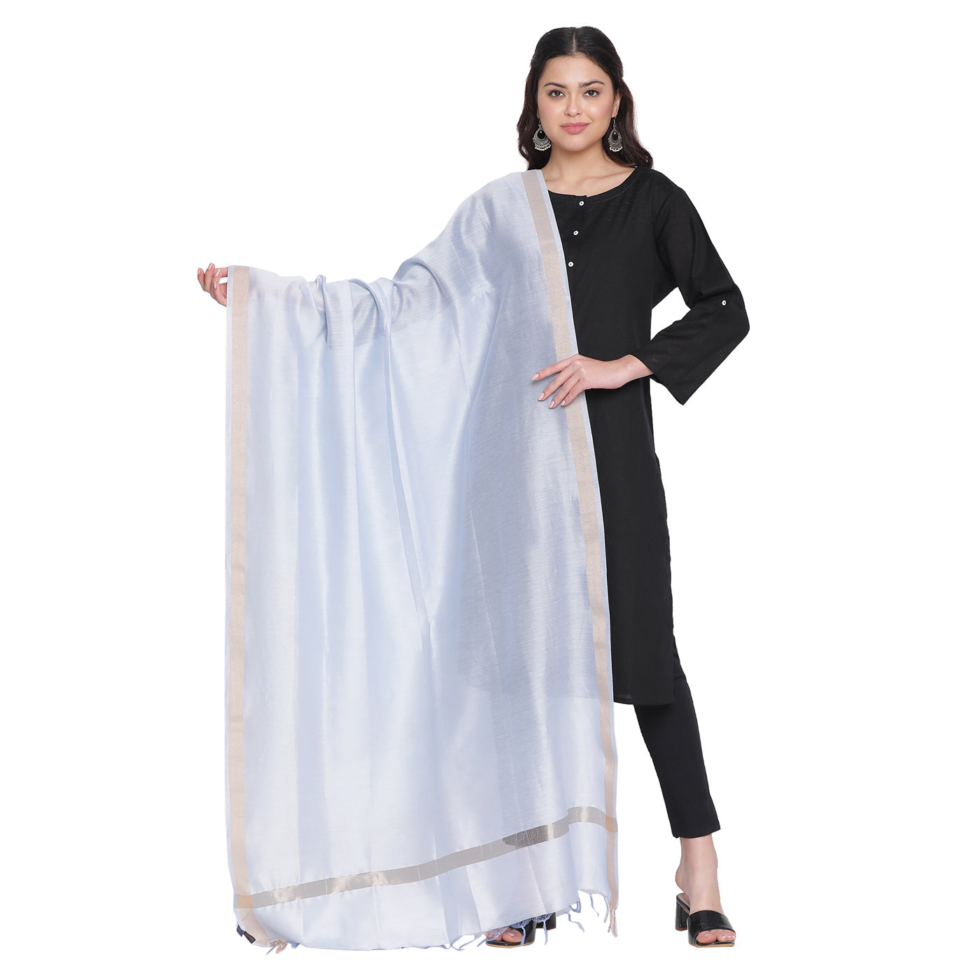 Sky Blue Cotton Silk Dobby Dupatta