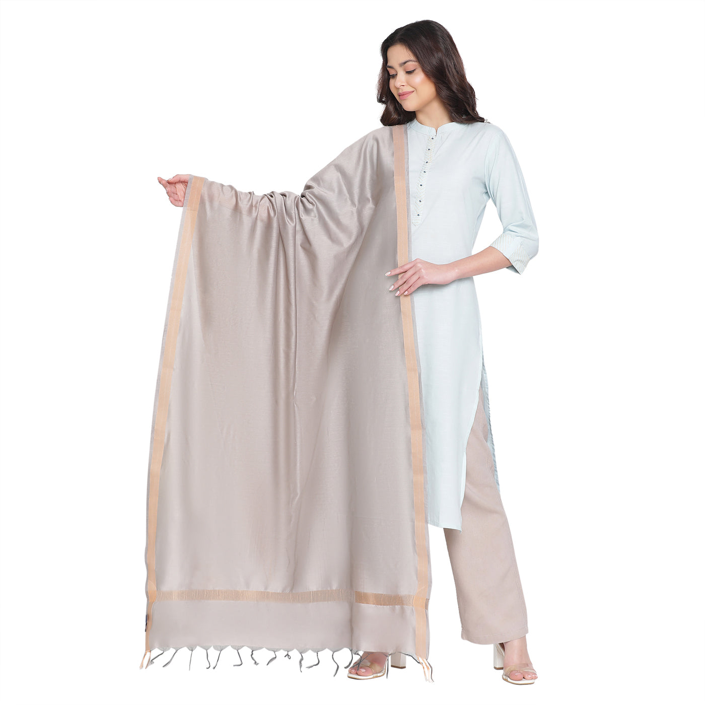 Grey Cotton Silk Dobby Dupatta