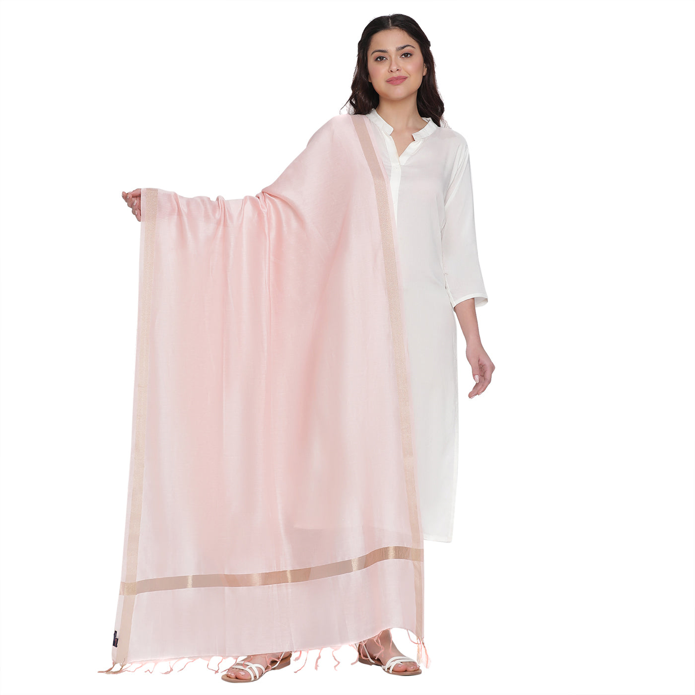 Peach Cotton Silk Dobby Dupatta