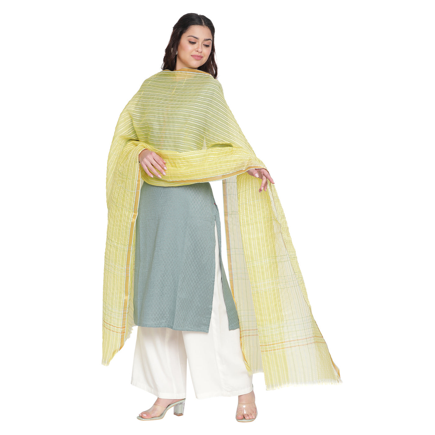 Yellow Dobby Woven Silk Tencel Dupatta