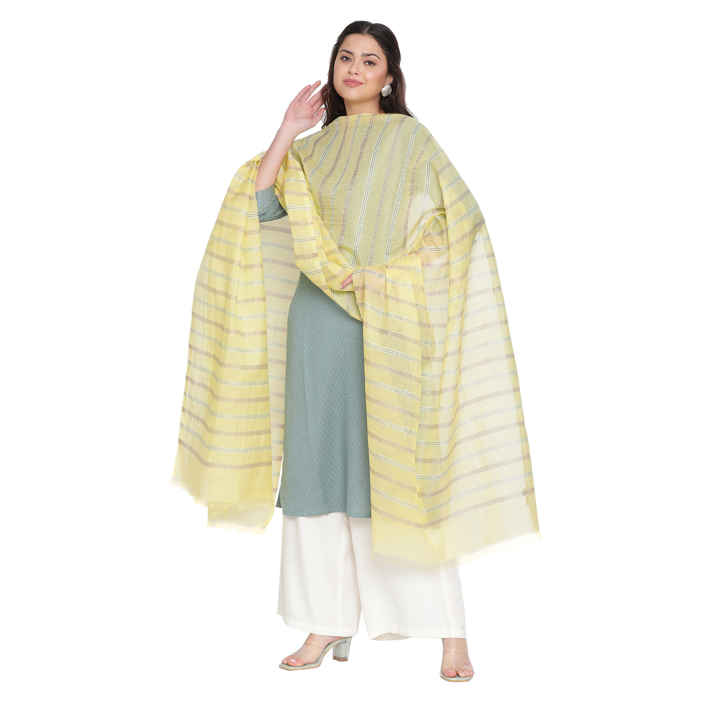 Yellow Silk Blend Dobby Dupatta
