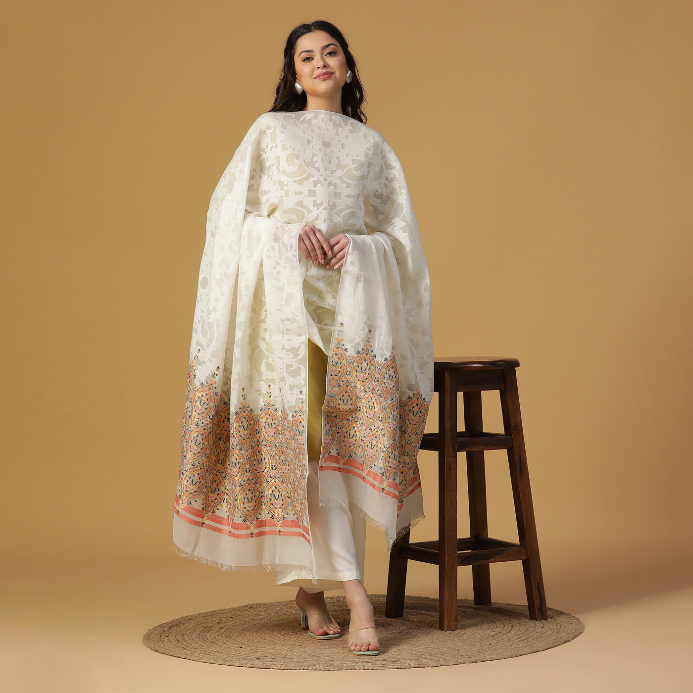Off White Jacquard Bamberg/Tencel Dupatta
