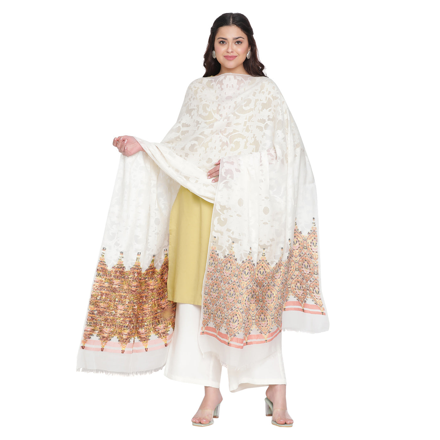 Off White Jacquard Bamberg/Tencel Dupatta