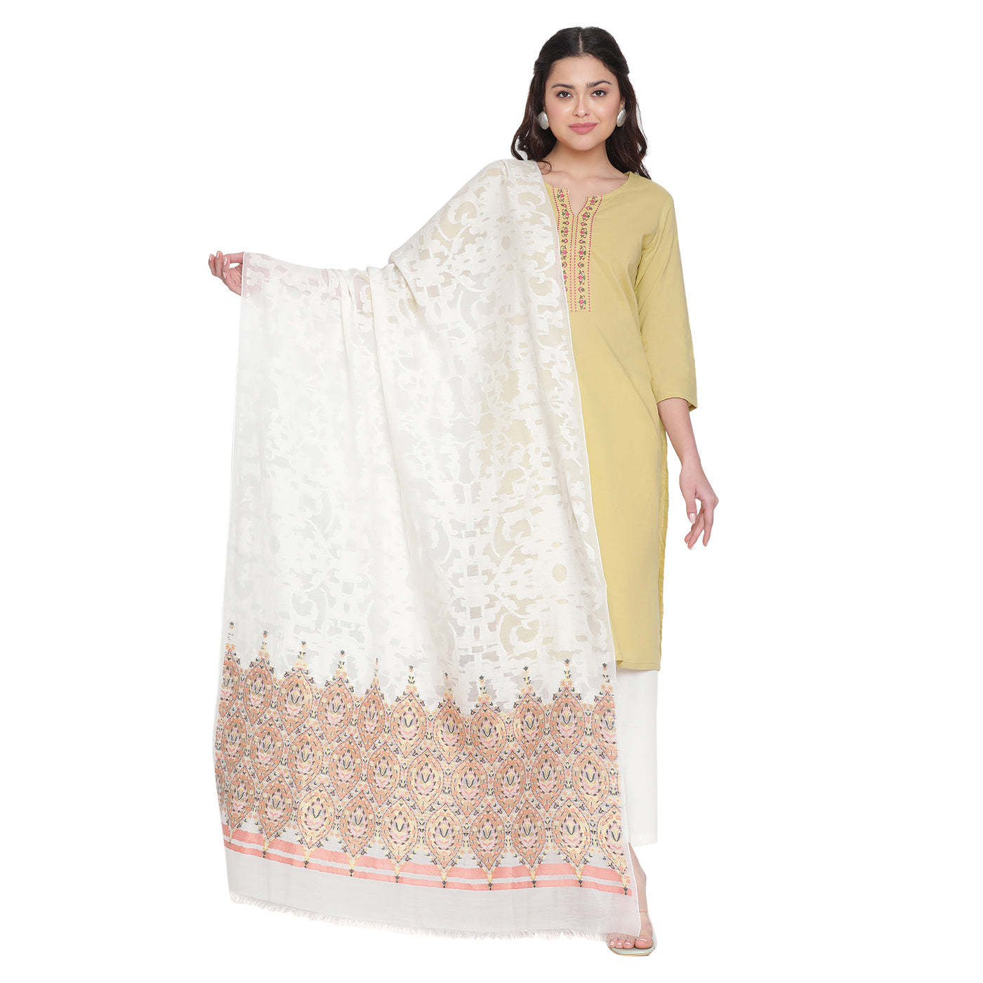 Off White Jacquard Bamberg/Tencel Dupatta