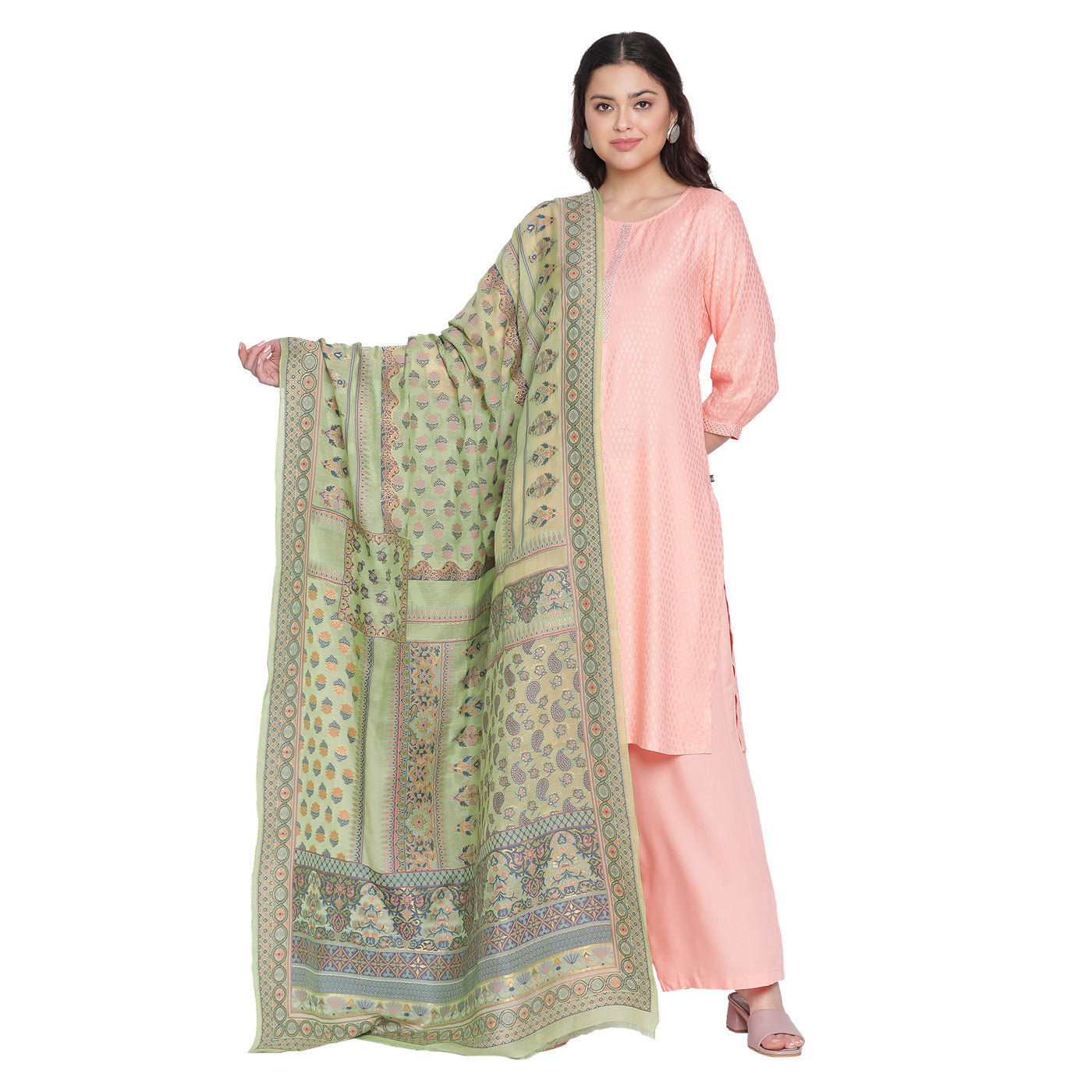 Pista Jacquard Silk/Zari Blend Dupatta
