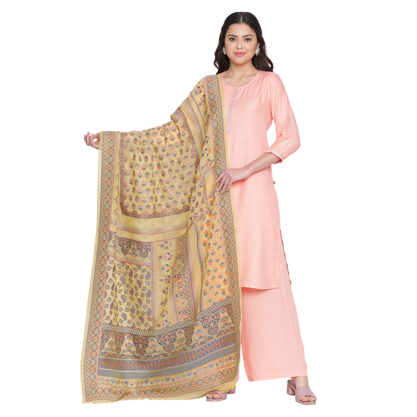 Yellow Jacquard Silk/Zari Blend Dupatta
