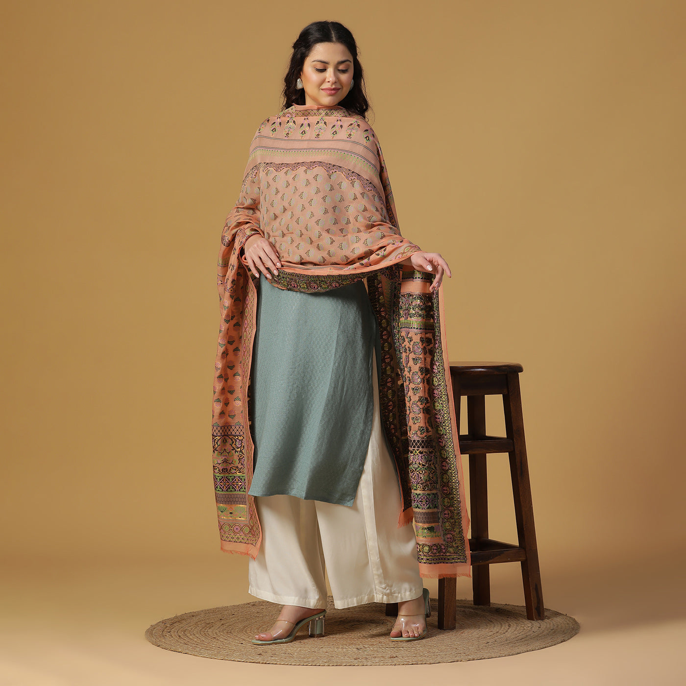 Peach Jacquard Silk/Zari Blend Dupatta