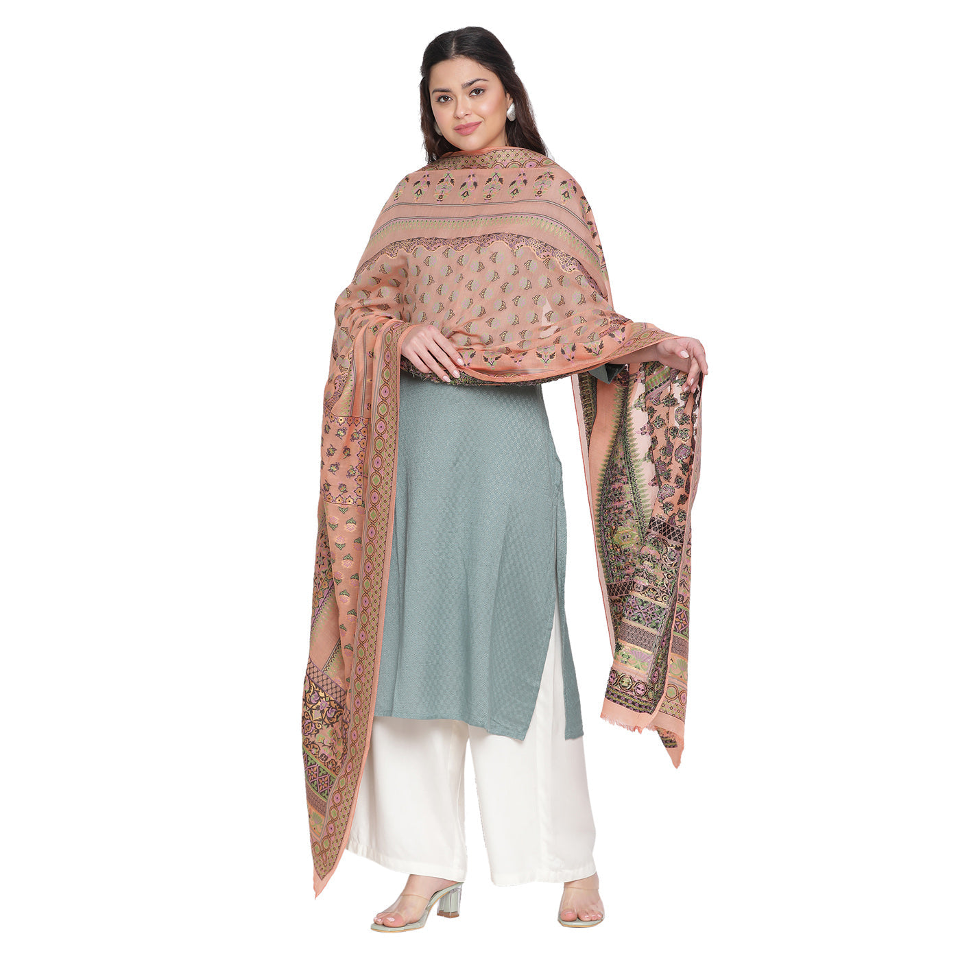 Peach Jacquard Silk/Zari Blend Dupatta