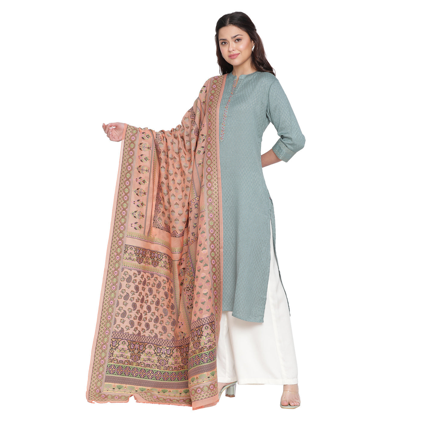 Peach Jacquard Silk/Zari Blend Dupatta