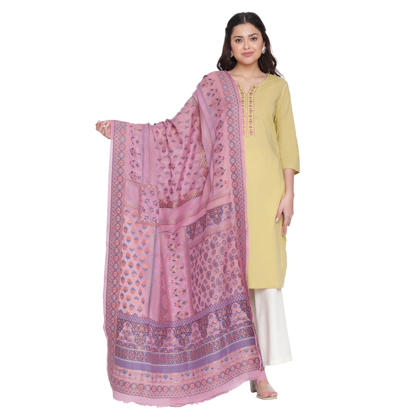 Mauve Jacquard Silk/Zari Blend Dupatta