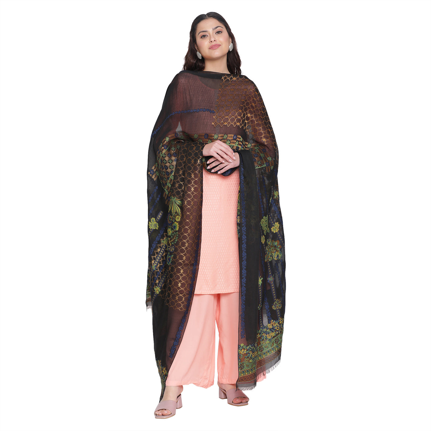 Black Jacquard Tencel/Metallic Blend Dupatta