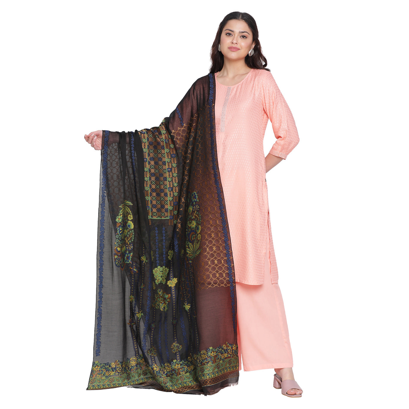 Black Jacquard Tencel/Metallic Blend Dupatta