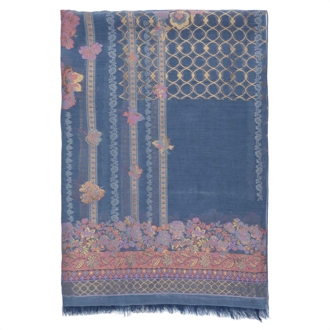 Blue Jacquard Tencel/Metallic Blend Dupatta