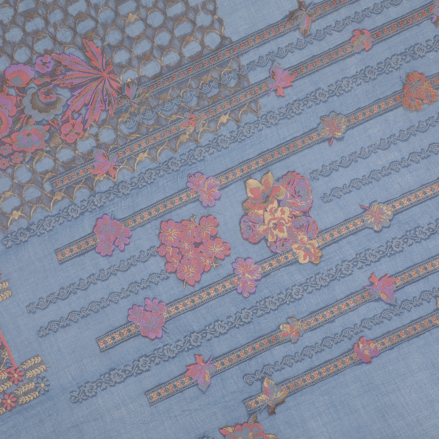 Blue Jacquard Tencel/Metallic Blend Dupatta