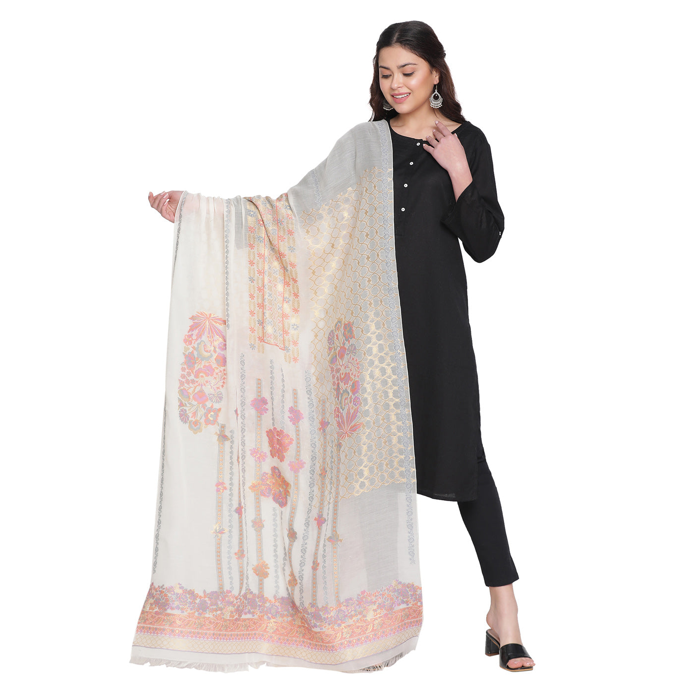 Grey Jacquard Tencel/Metallic Blend Dupatta