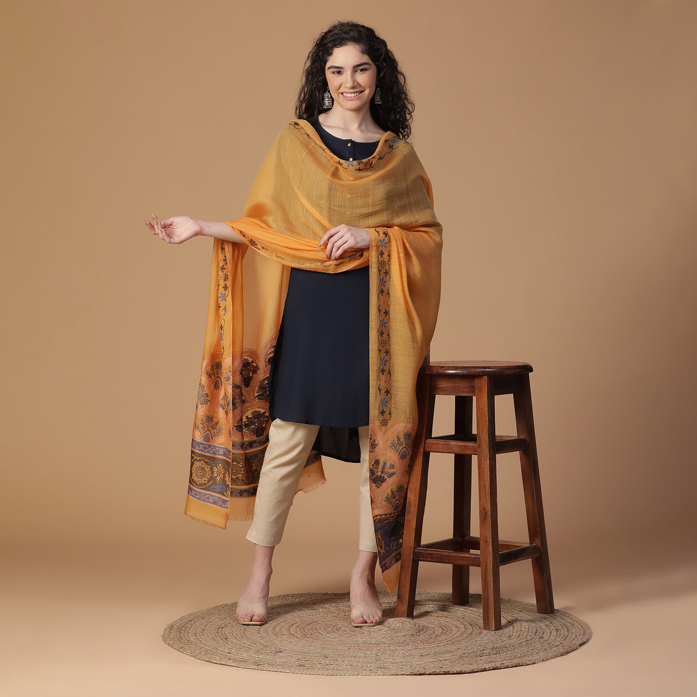 Mustard Cupro Metallic Tencel Woven Design Dupatta