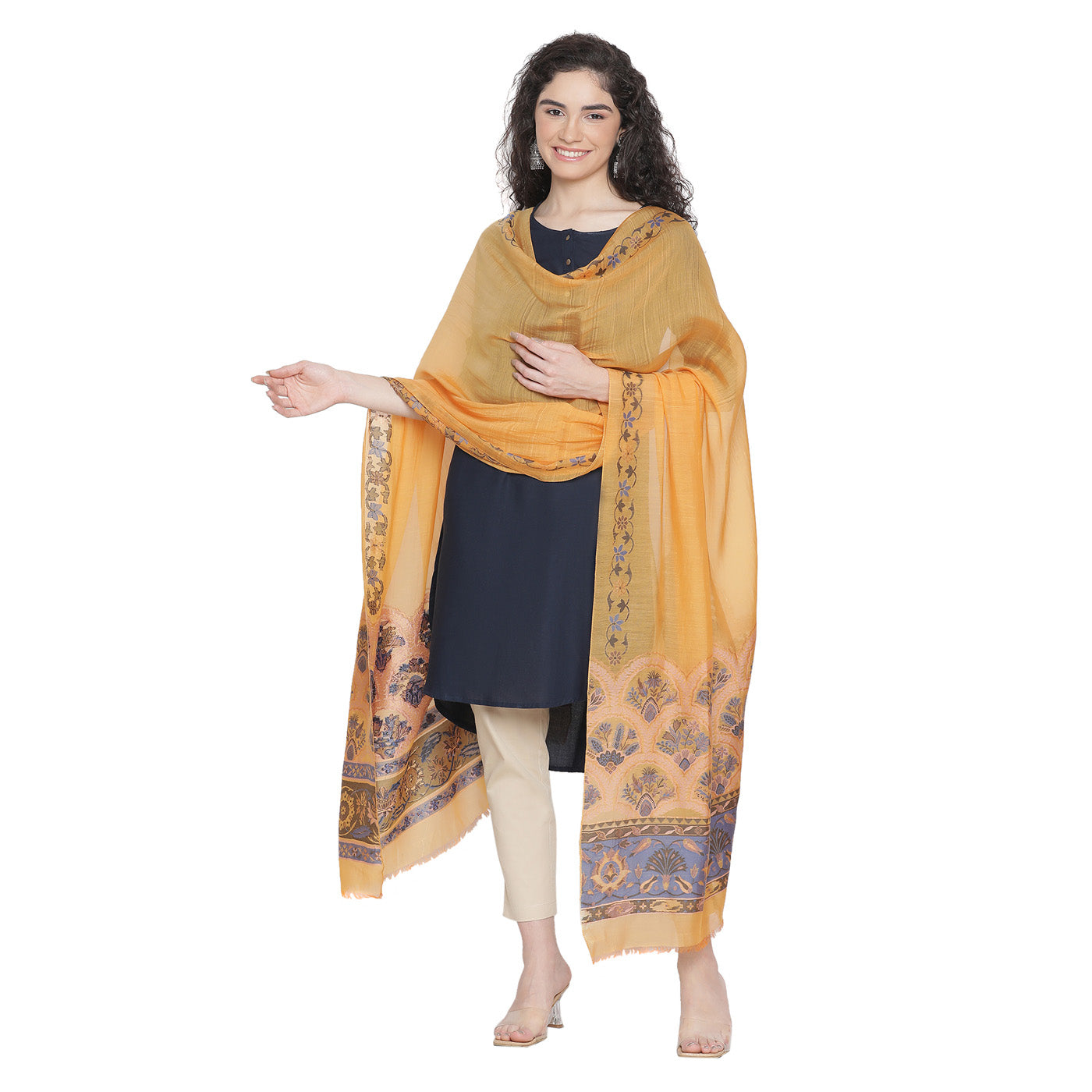 Mustard Cupro Metallic Tencel Woven Design Dupatta