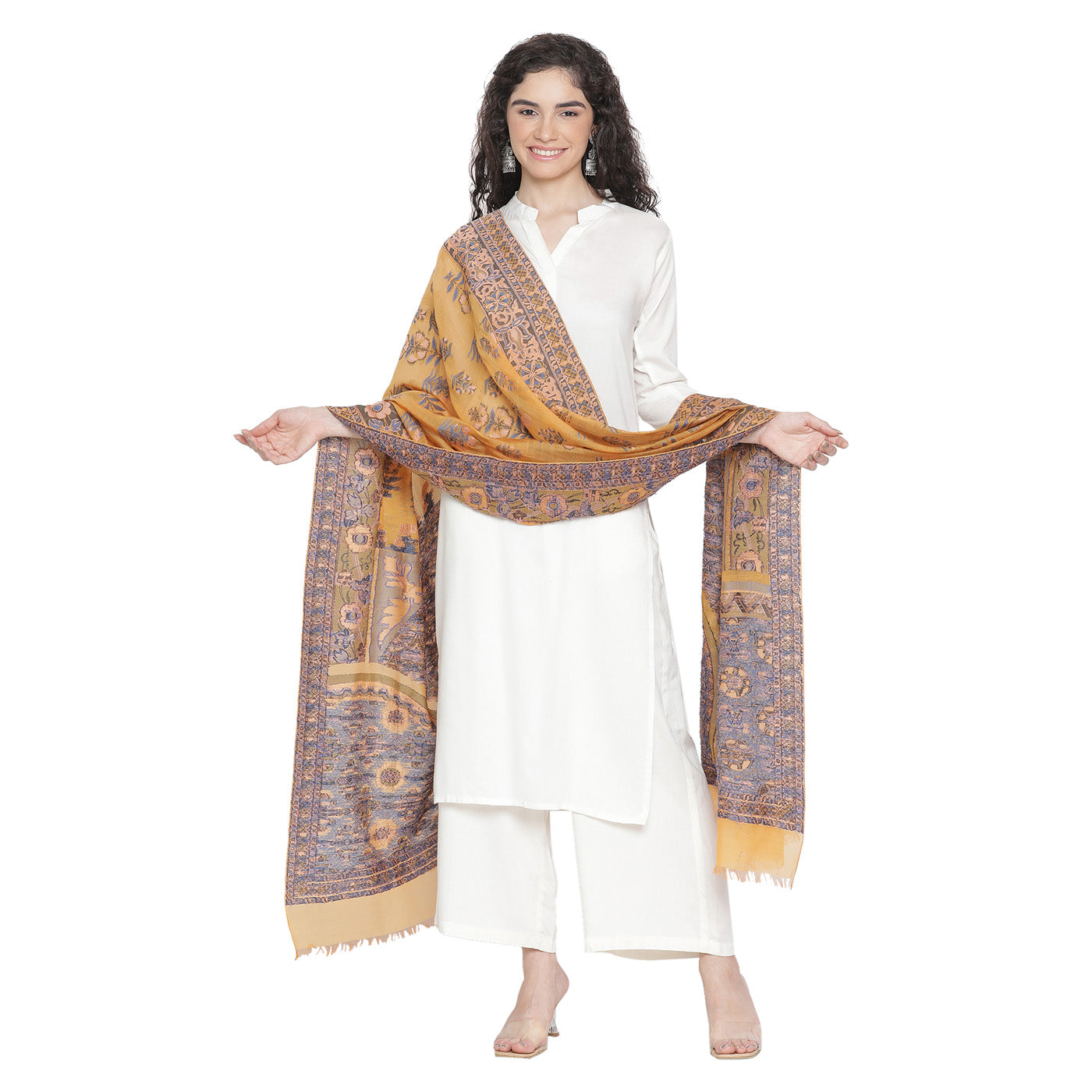 Mustard Cupro Metallic Tencel Blend Woven Design Dupatta