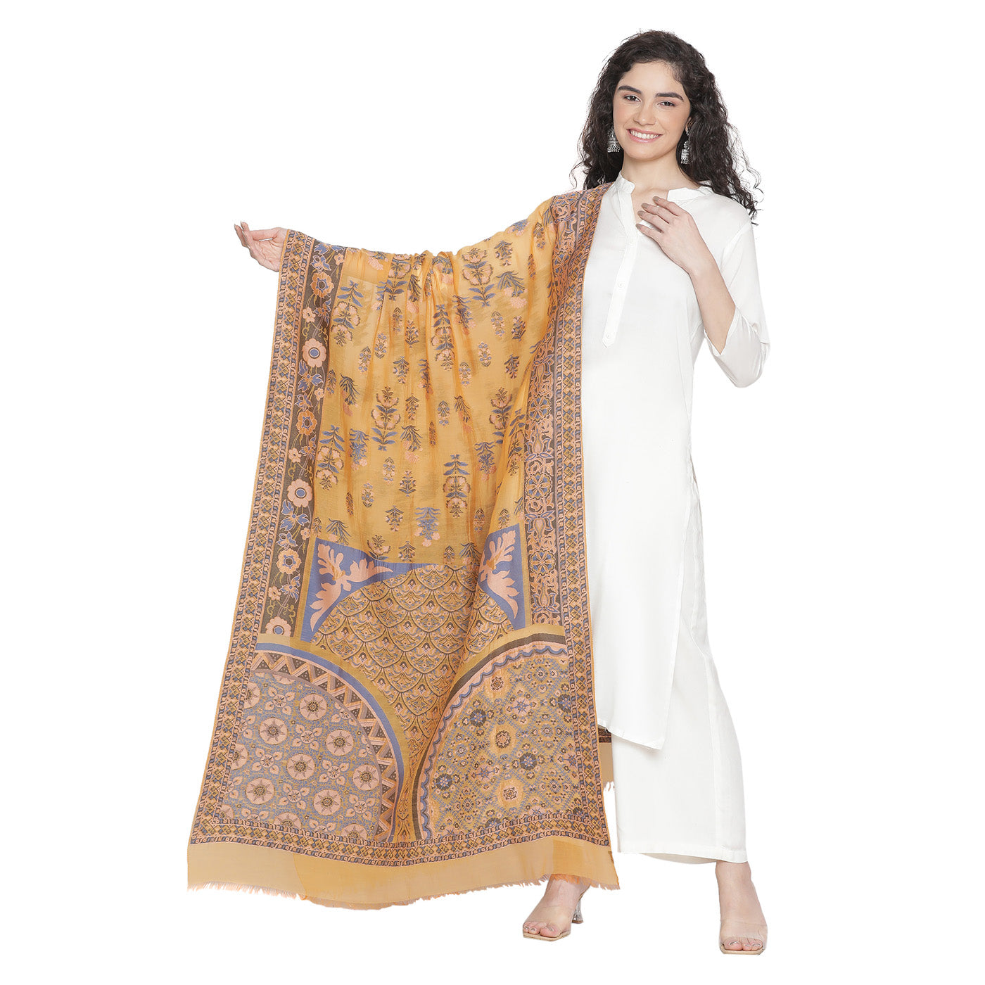 Mustard Cupro Metallic Tencel Blend Woven Design Dupatta