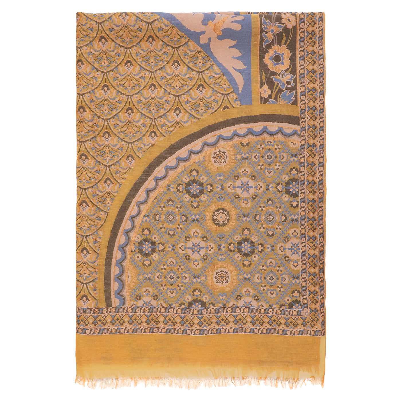 Mustard Cupro Metallic Tencel Blend Woven Design Dupatta