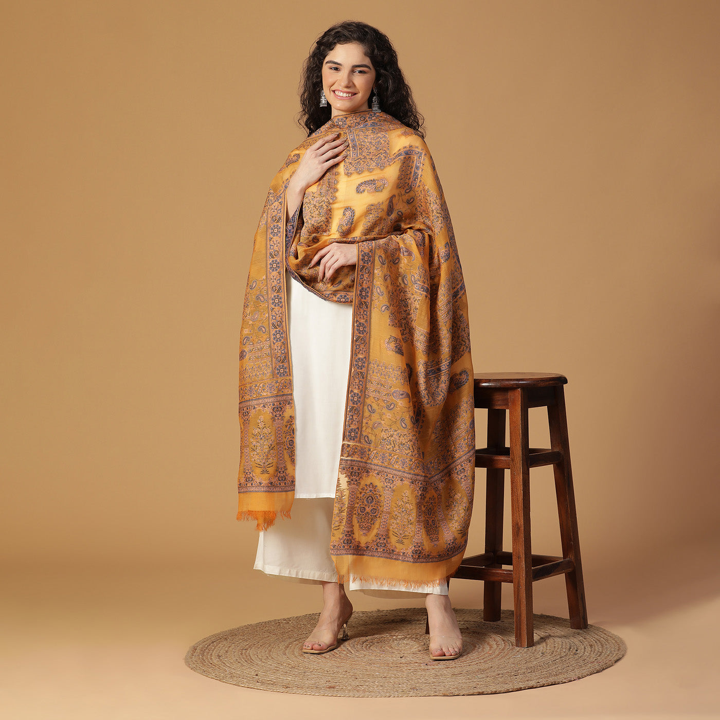 Mustard Silk Metallic Tencel Woven Design Dupatta