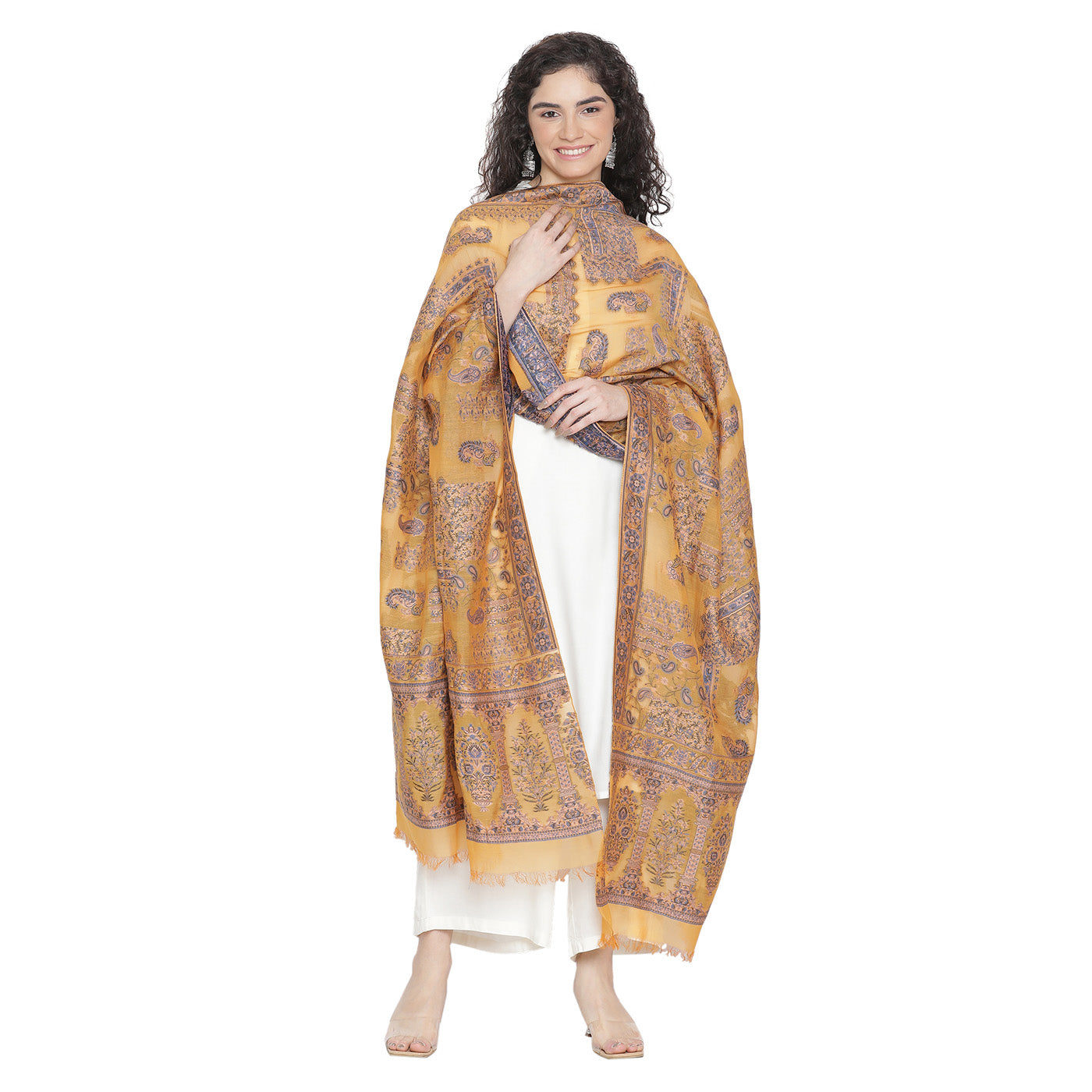 Mustard Silk Metallic Tencel Woven Design Dupatta