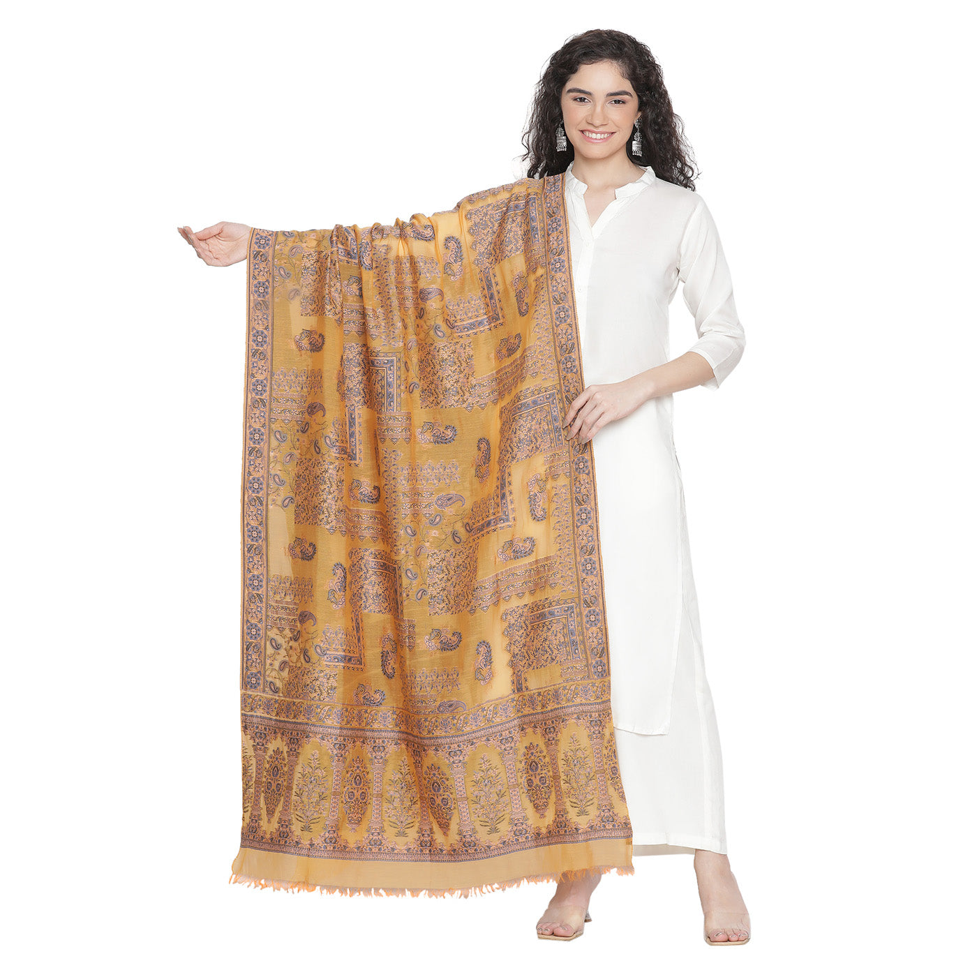 Mustard Silk Metallic Tencel Woven Design Dupatta