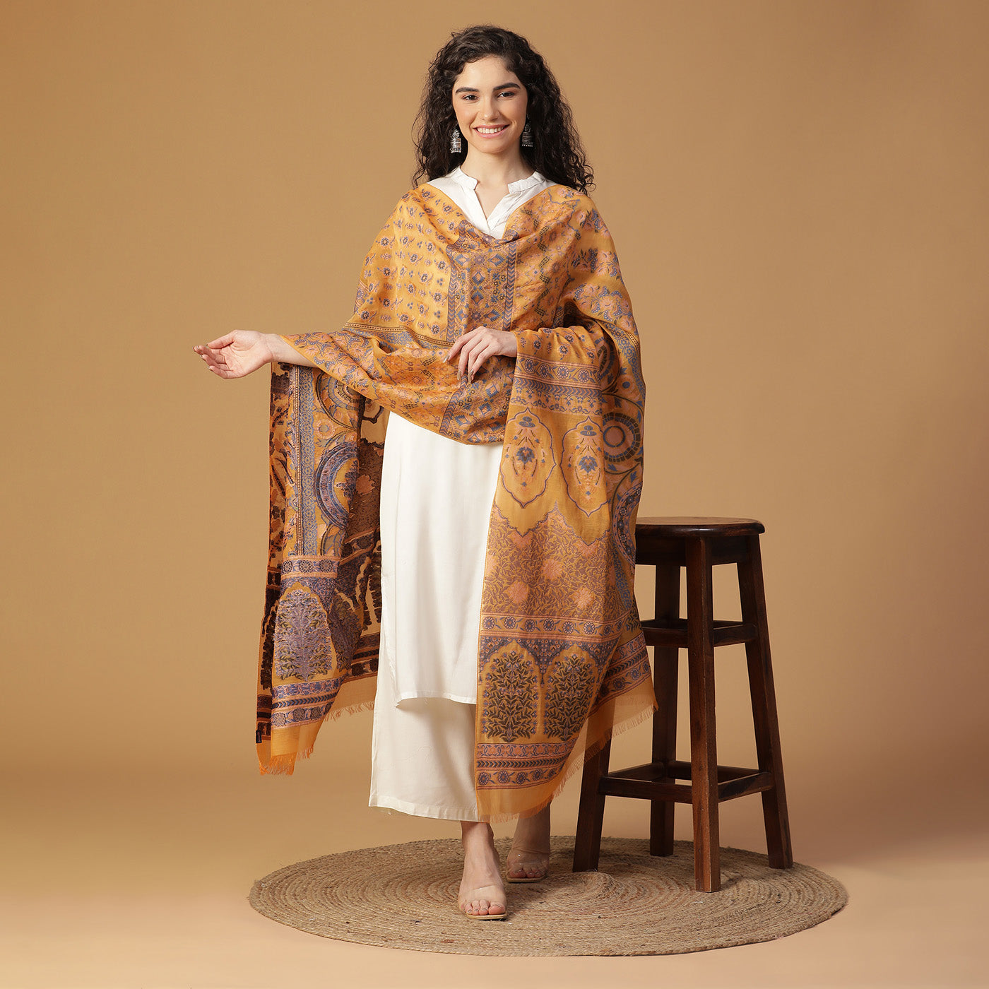 Mustard Silk Metallic Tencel Blend Woven Design Dupatta