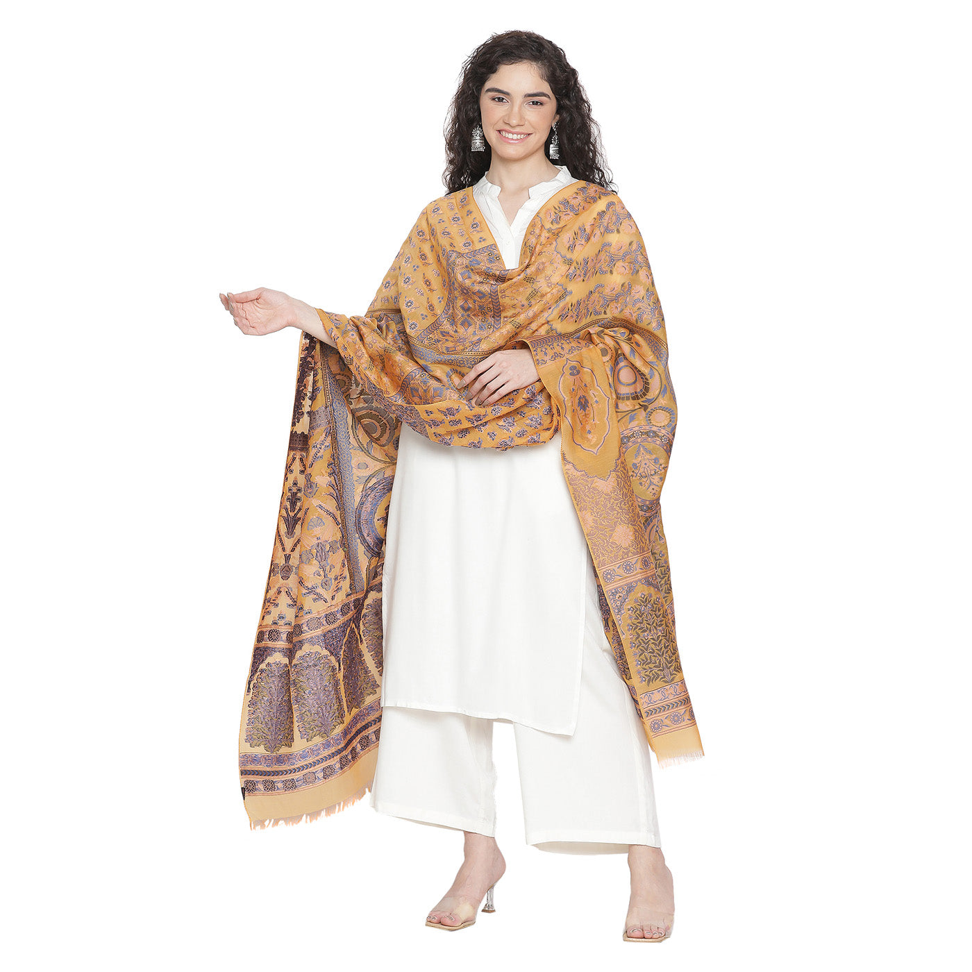 Mustard Silk Metallic Tencel Blend Woven Design Dupatta