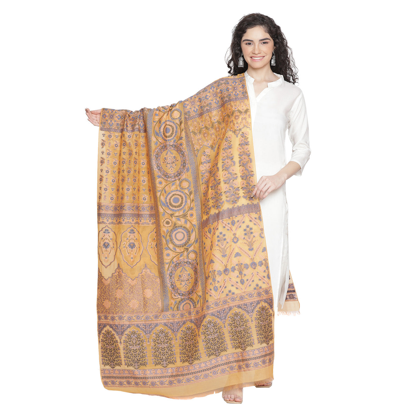 Mustard Silk Metallic Tencel Blend Woven Design Dupatta