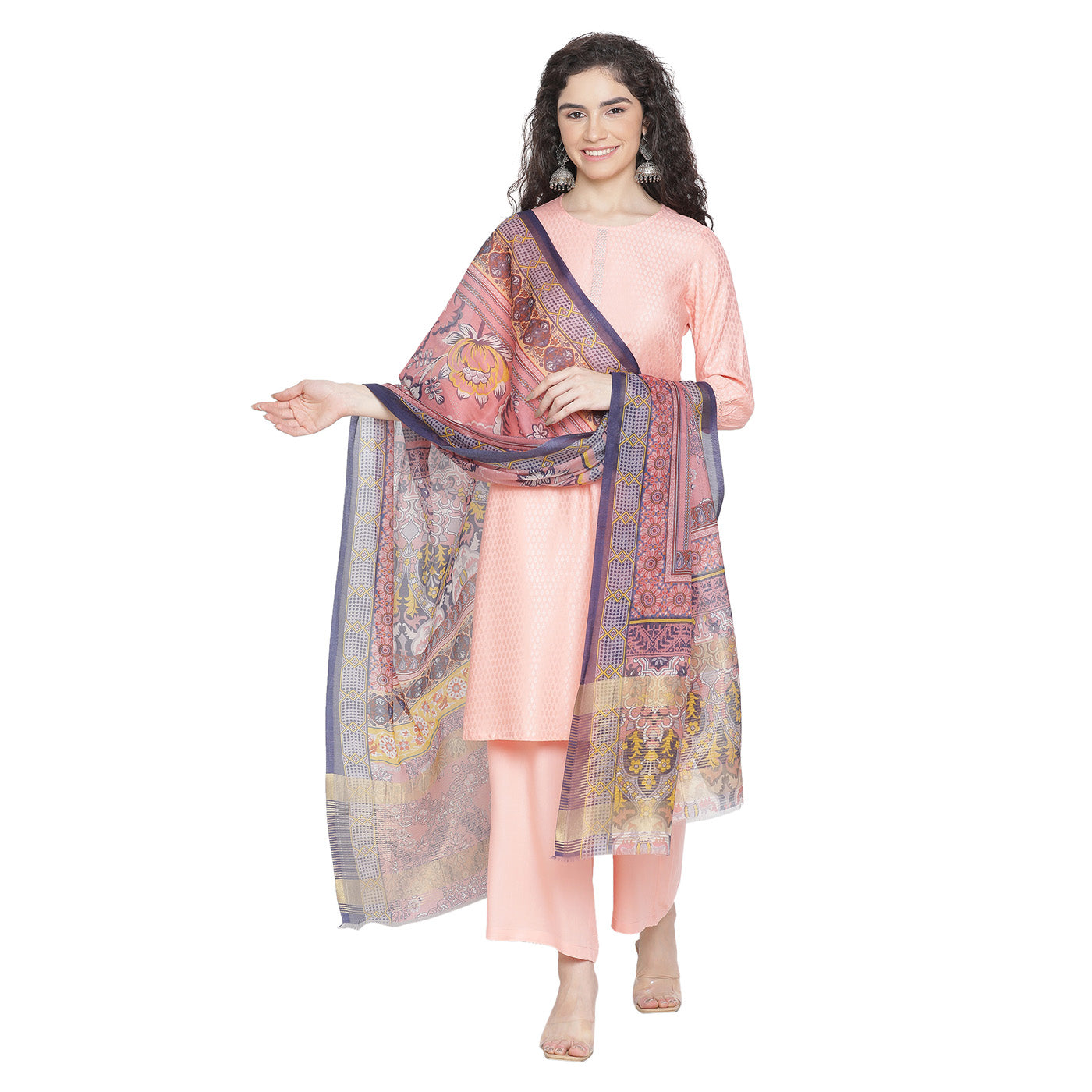 Stunning Abstract Print Metallic Silk Tencel Dupatta
