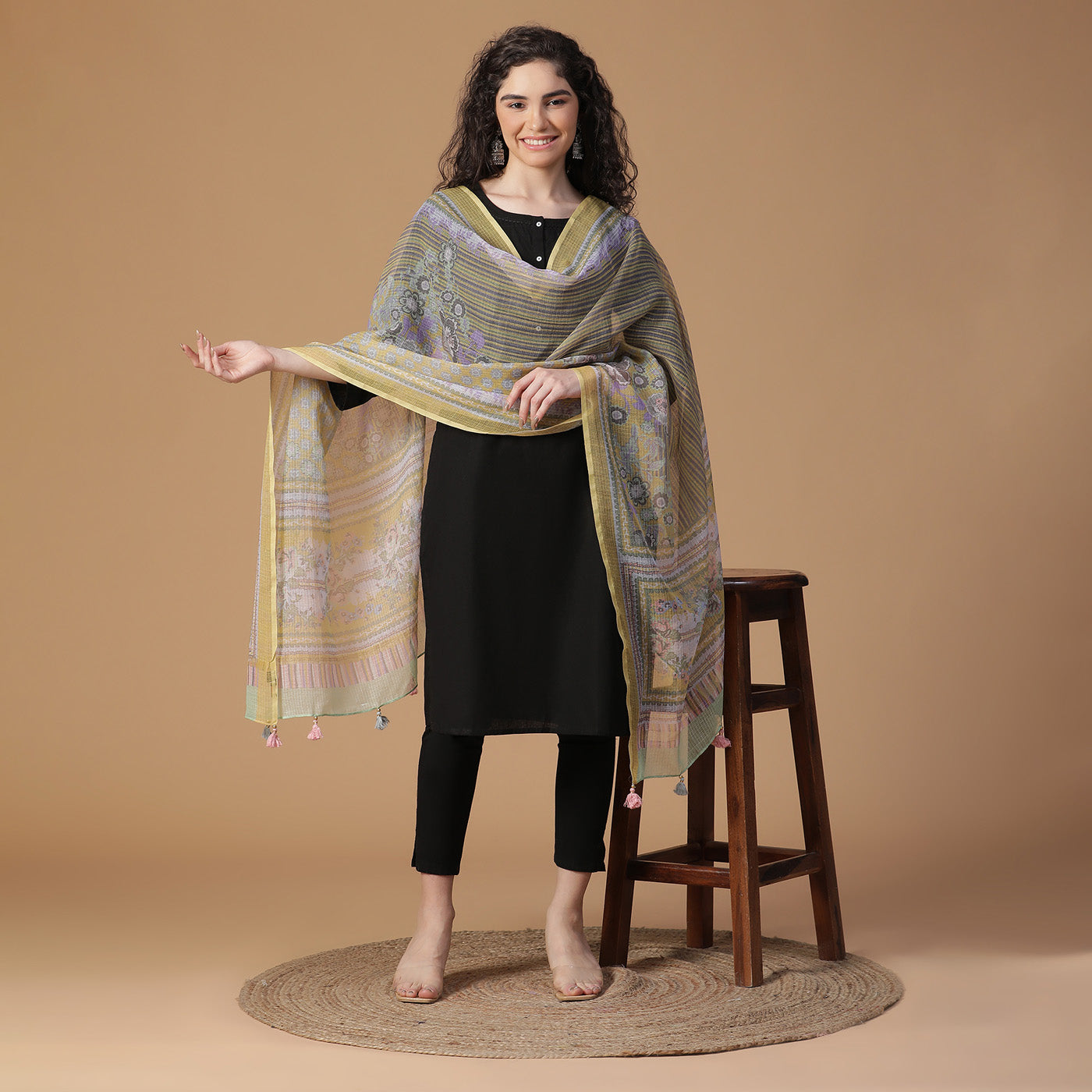 Metallic Shimmering Printed Cotton Dupatta