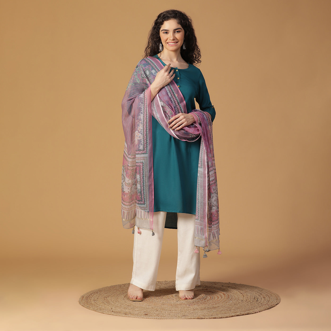 Mauve Coloured Cotton Flower Printed Dupatta