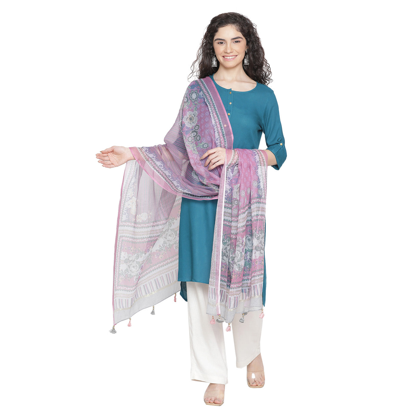 Mauve Coloured Cotton Flower Printed Dupatta
