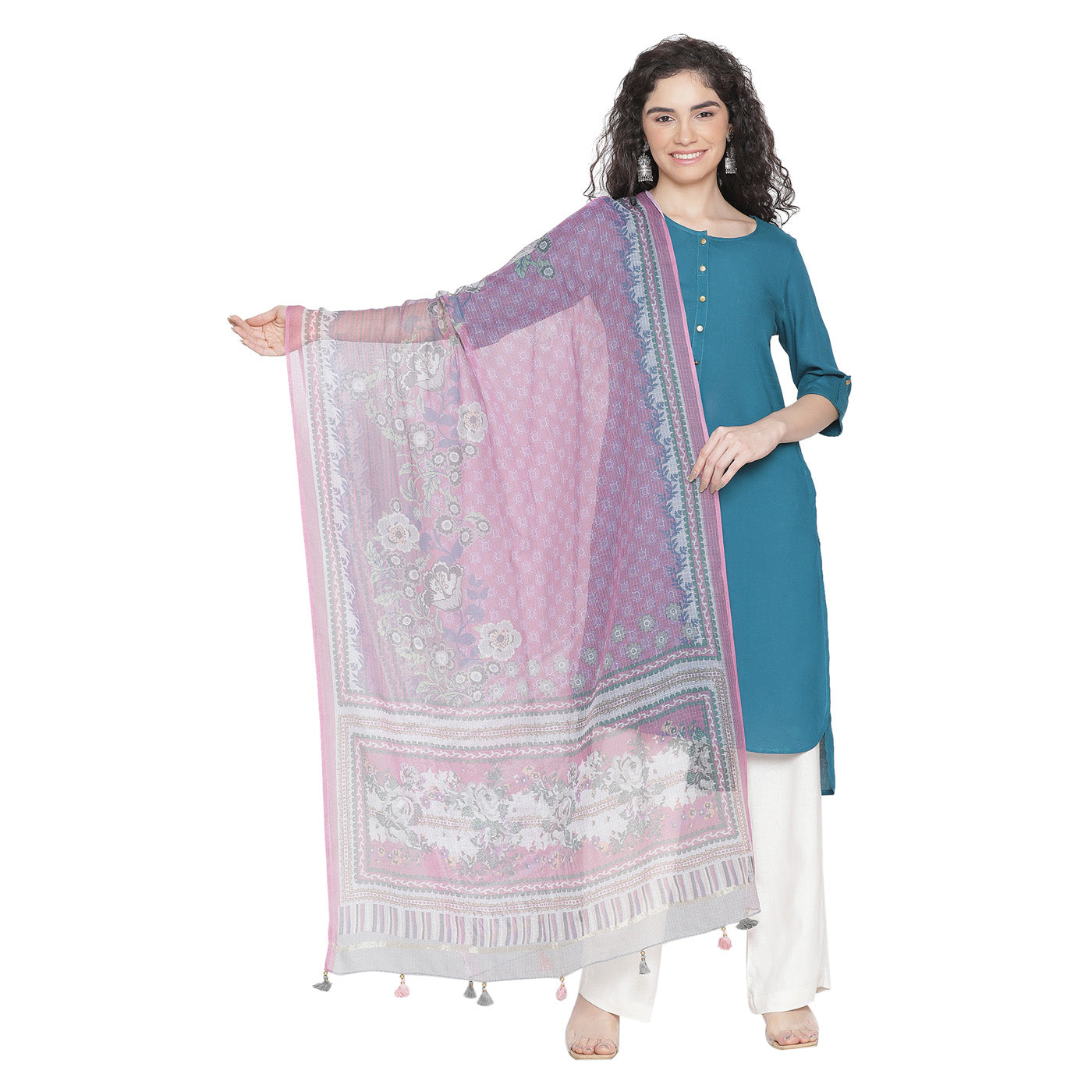 Mauve Coloured Cotton Flower Printed Dupatta