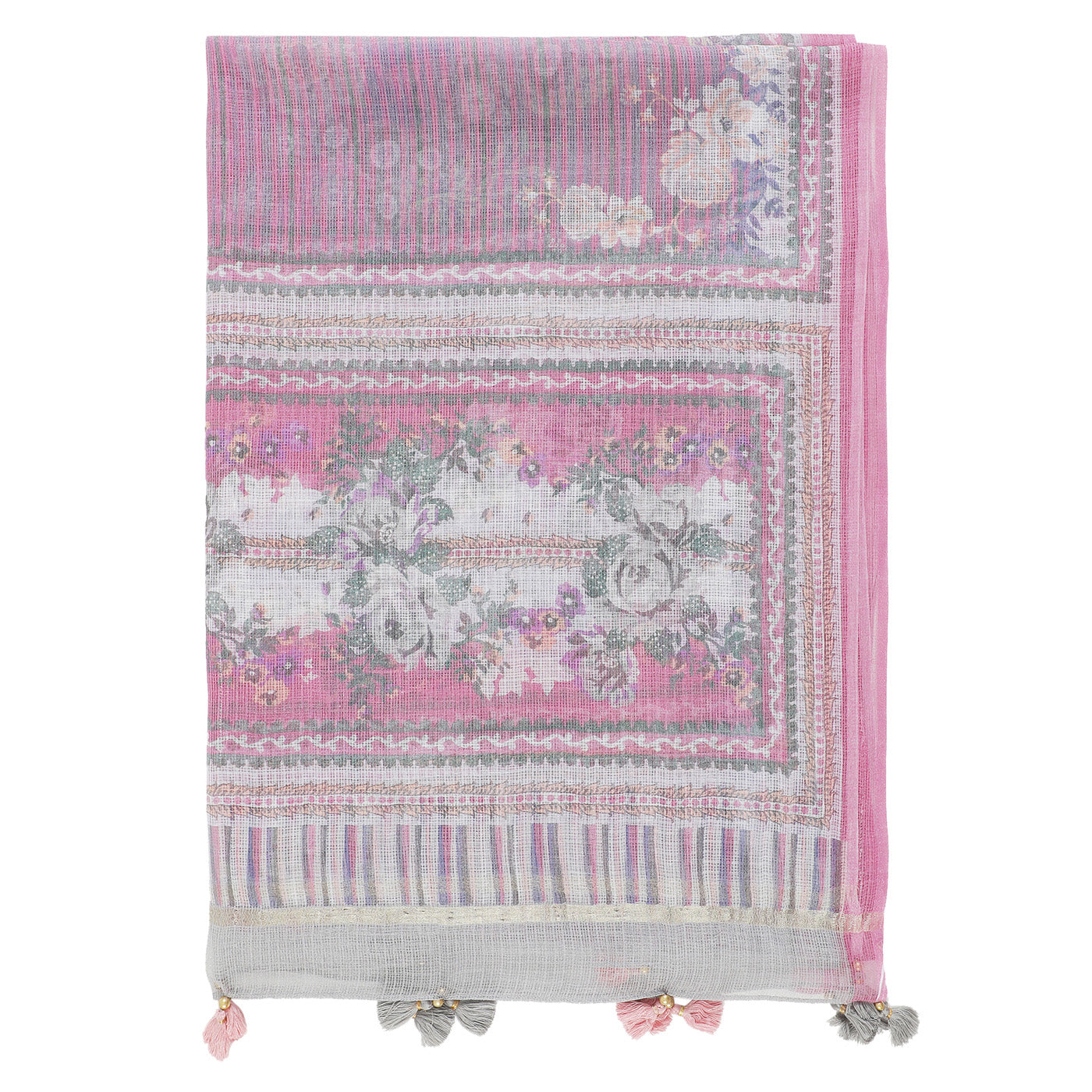Mauve Coloured Cotton Flower Printed Dupatta