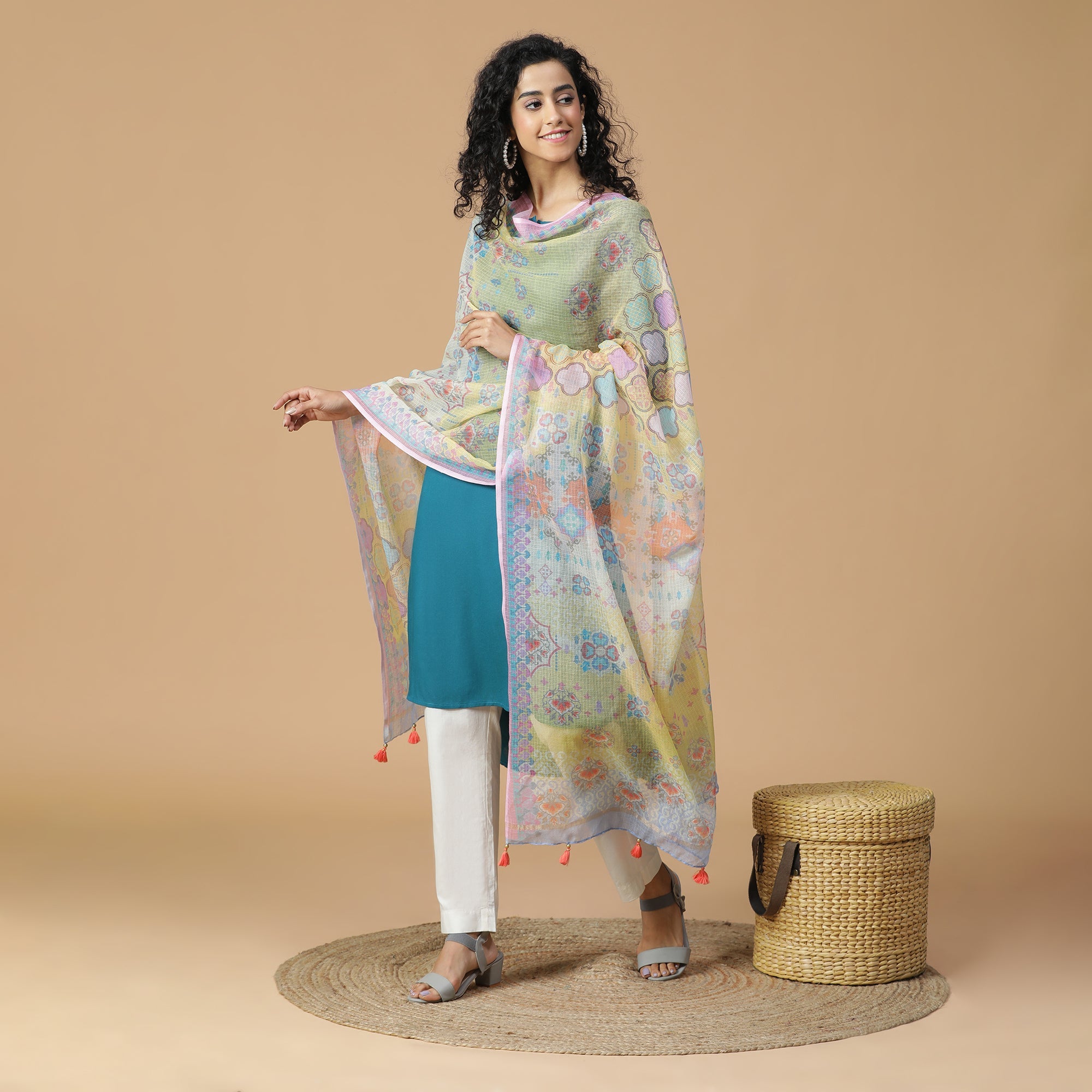 Navrang: Ink Cascade Mix Printed Cotton Silk Dupatta