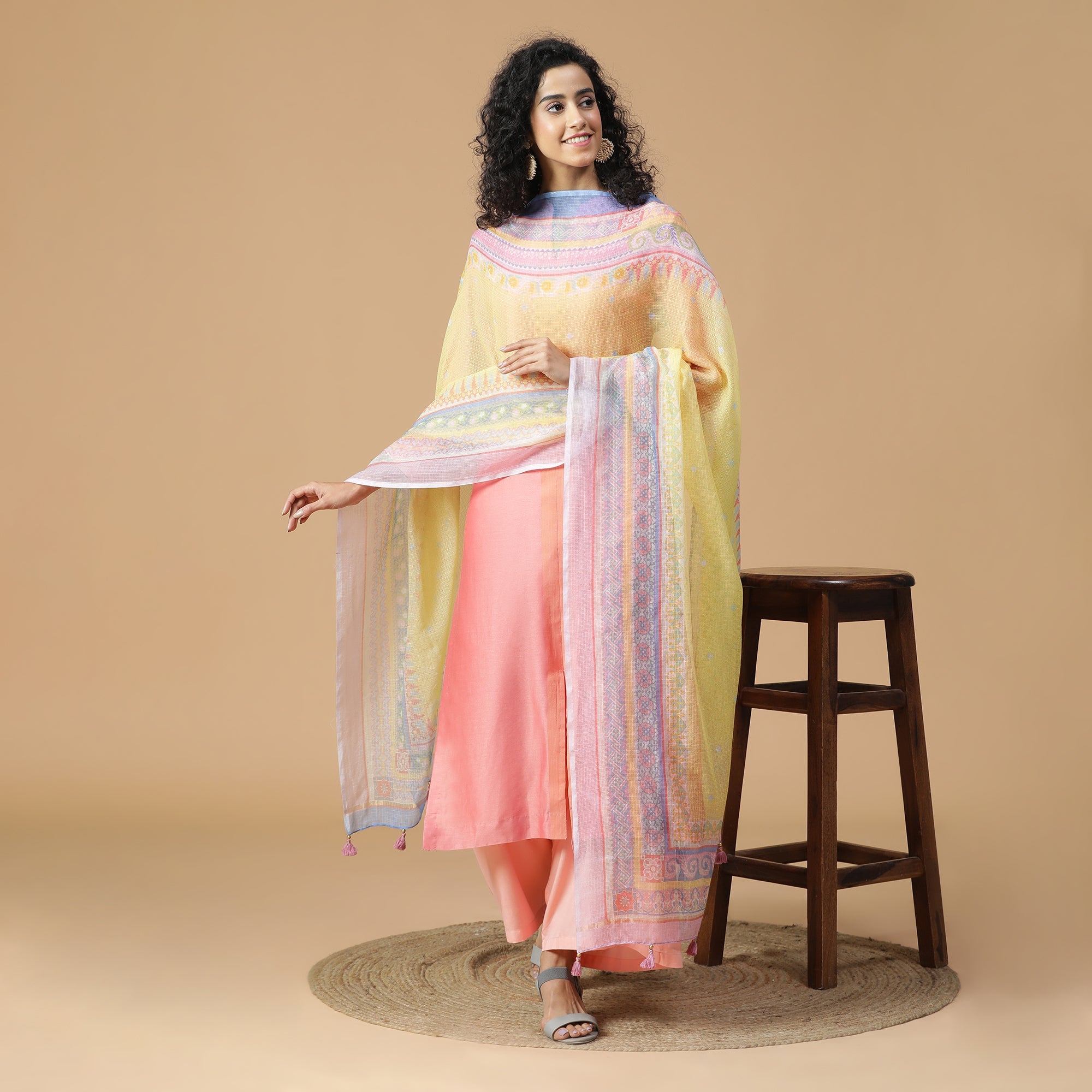 Aanya: Blush Cascade Printed Cotton Silk Dupatta