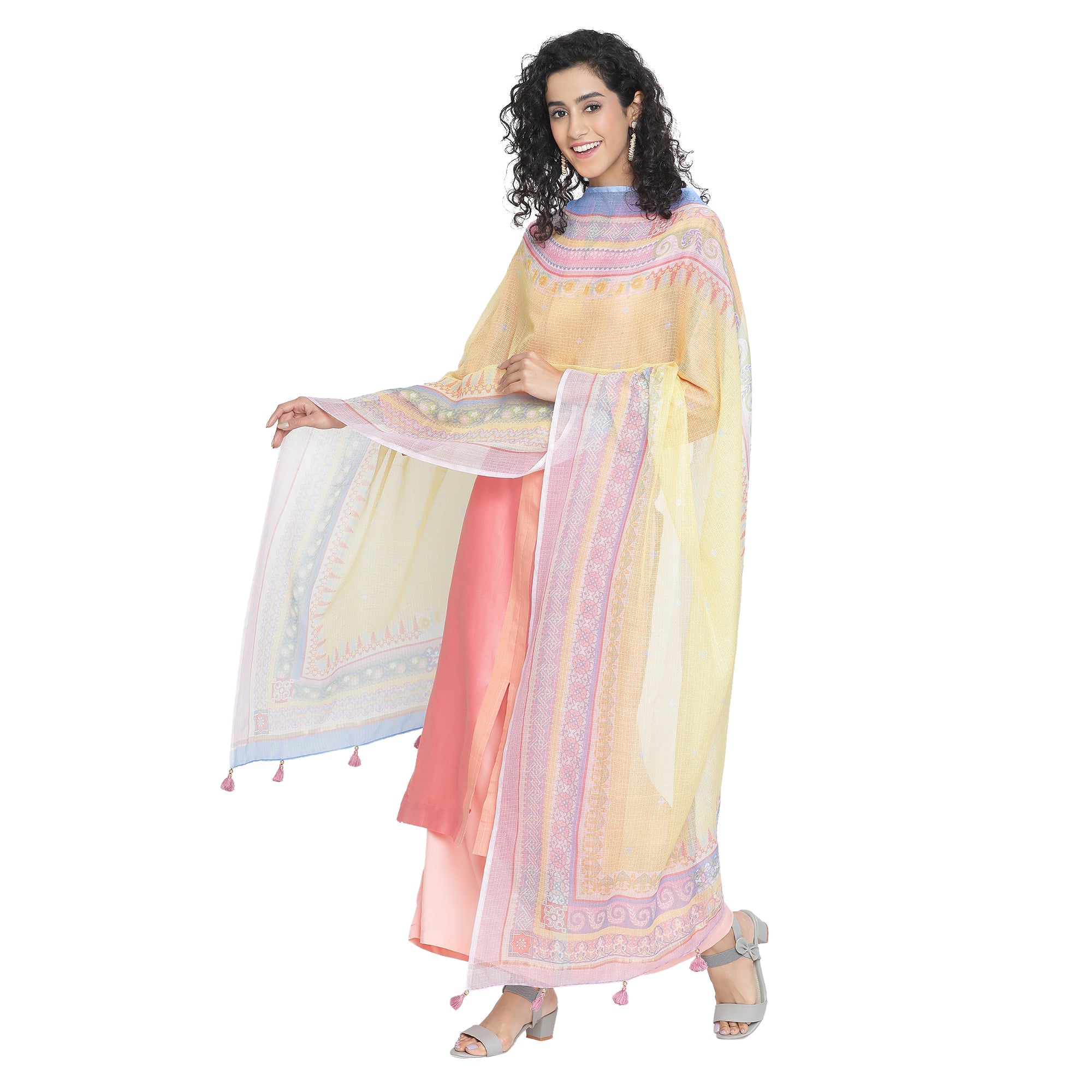 Aanya: Blush Cascade Printed Cotton Silk Dupatta
