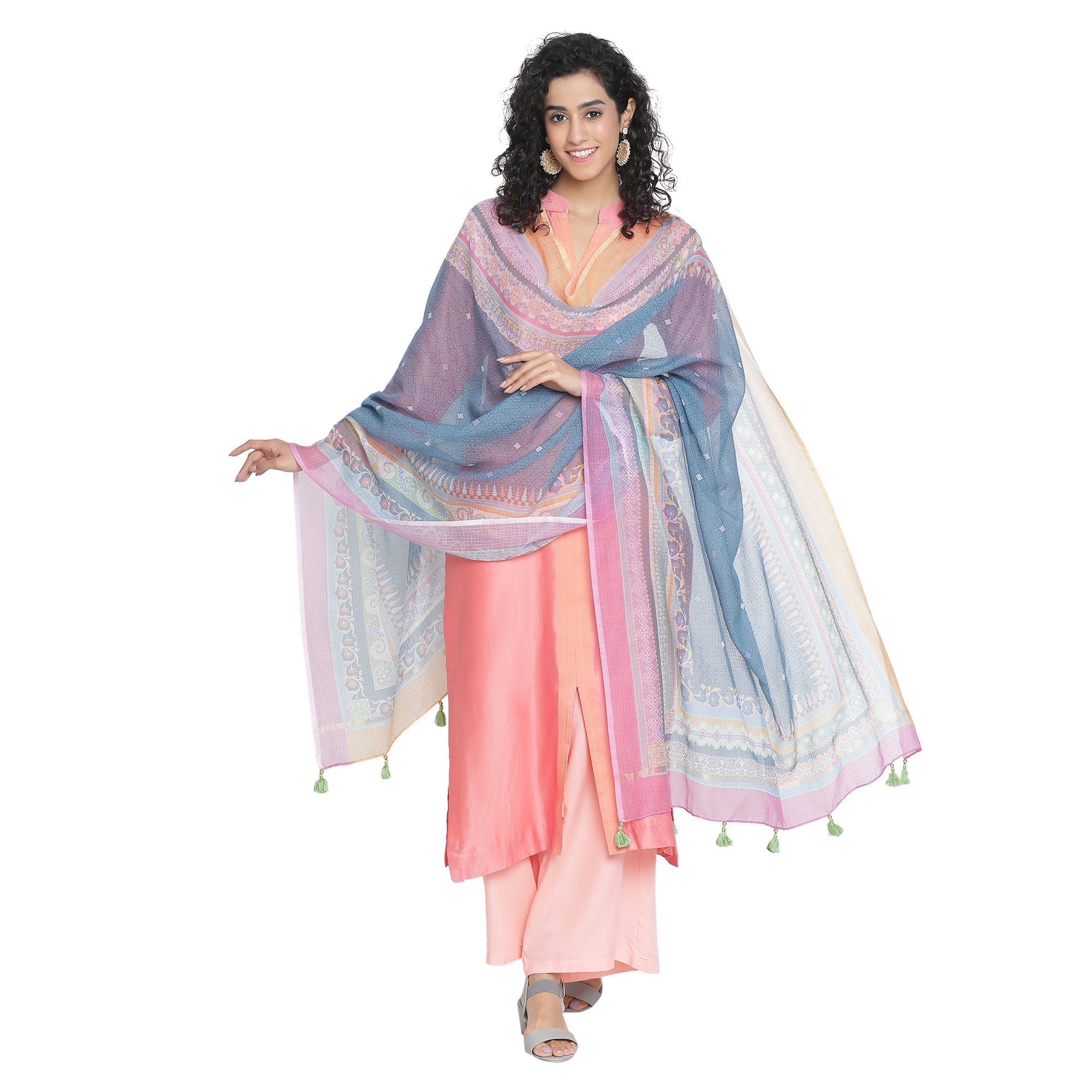 Aanya: Blush Cascade Printed Cotton Silk Dupatta