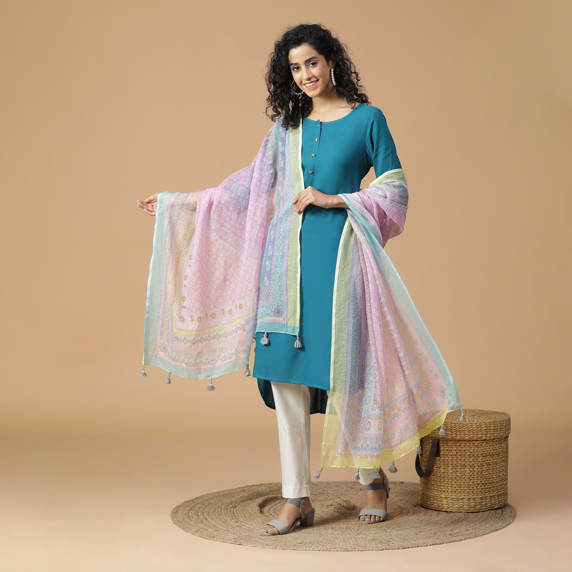 Aanya: Blush Cascade Printed Cotton Silk Dupatta