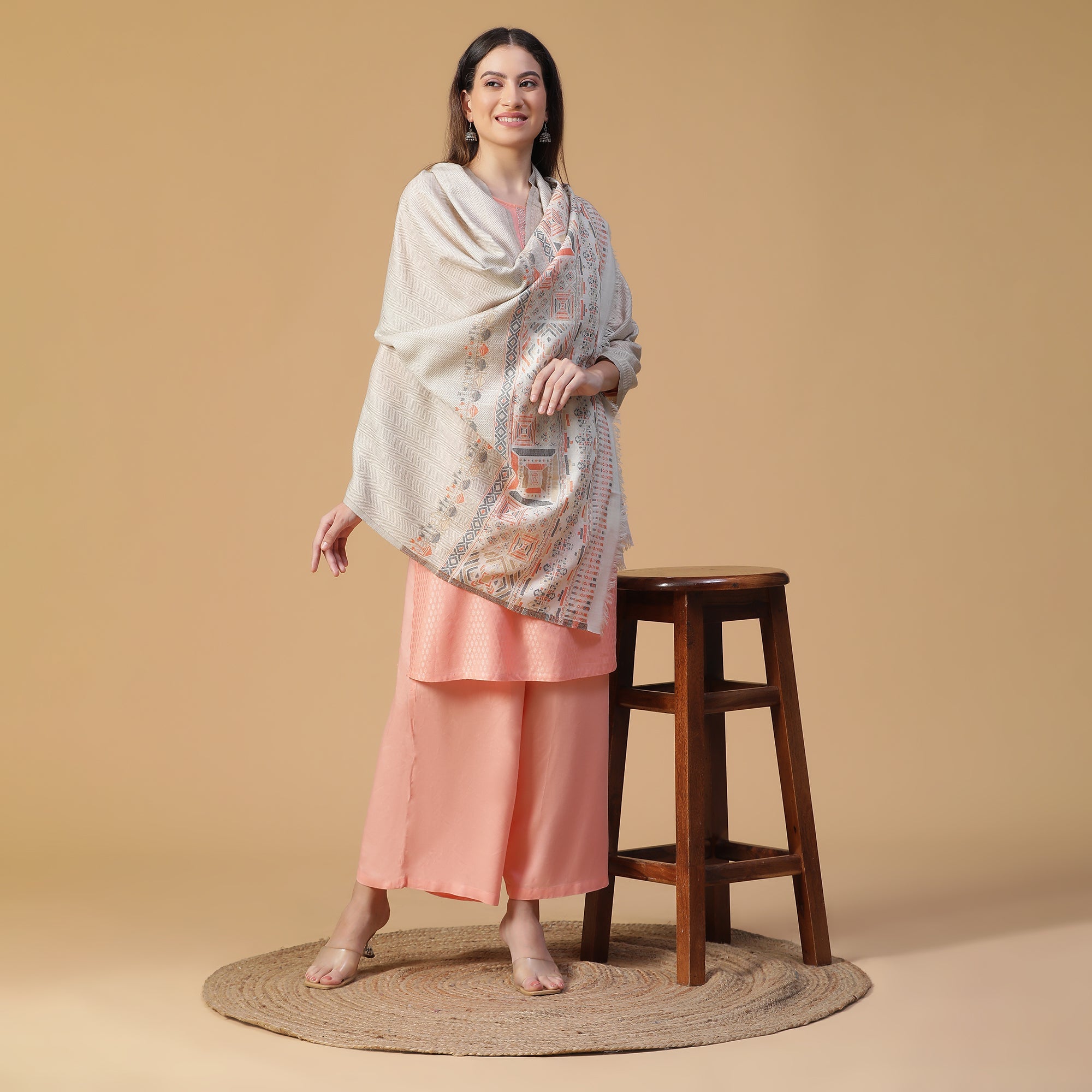 Abstract Border Printed Wool Shawl