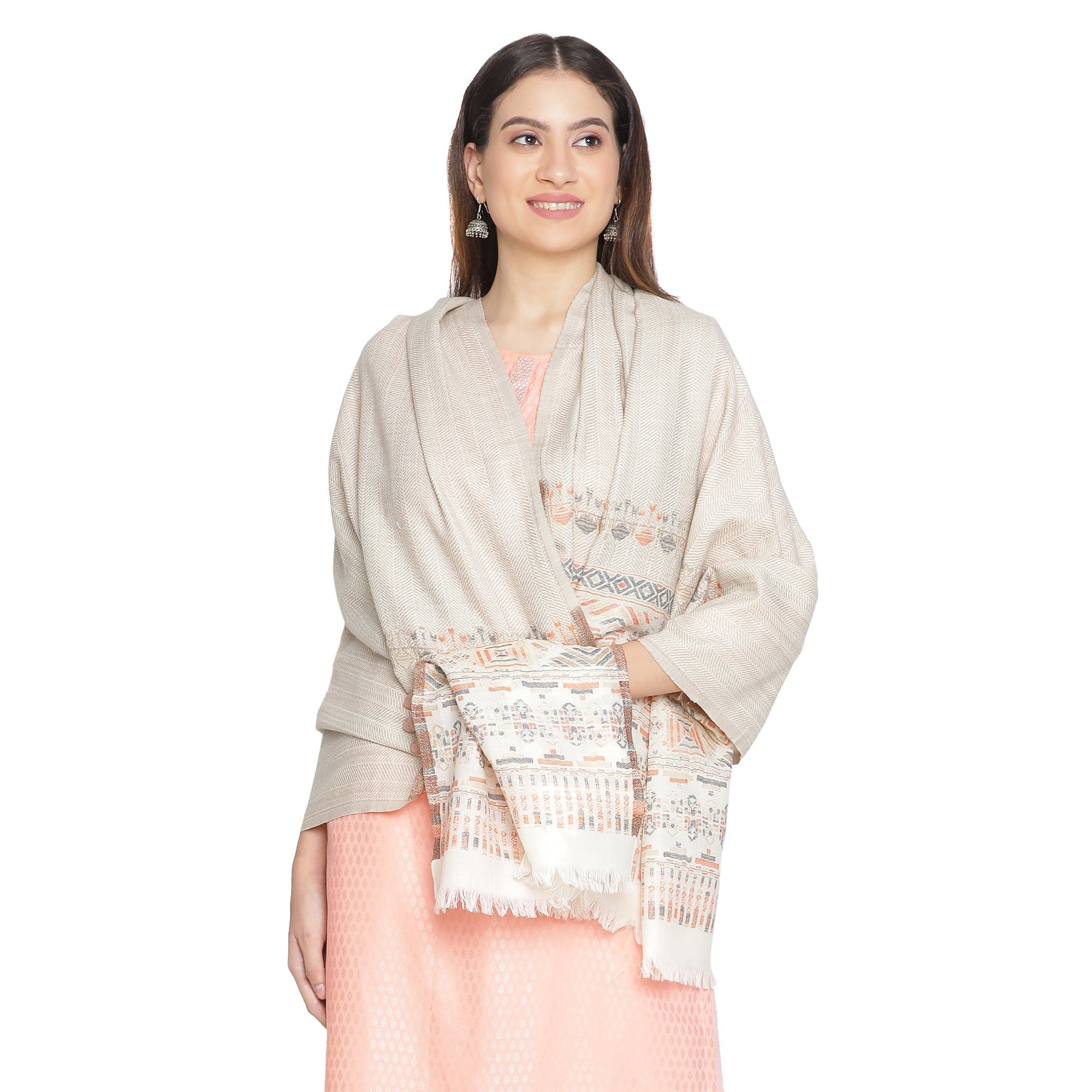 Abstract Border Printed Wool Shawl
