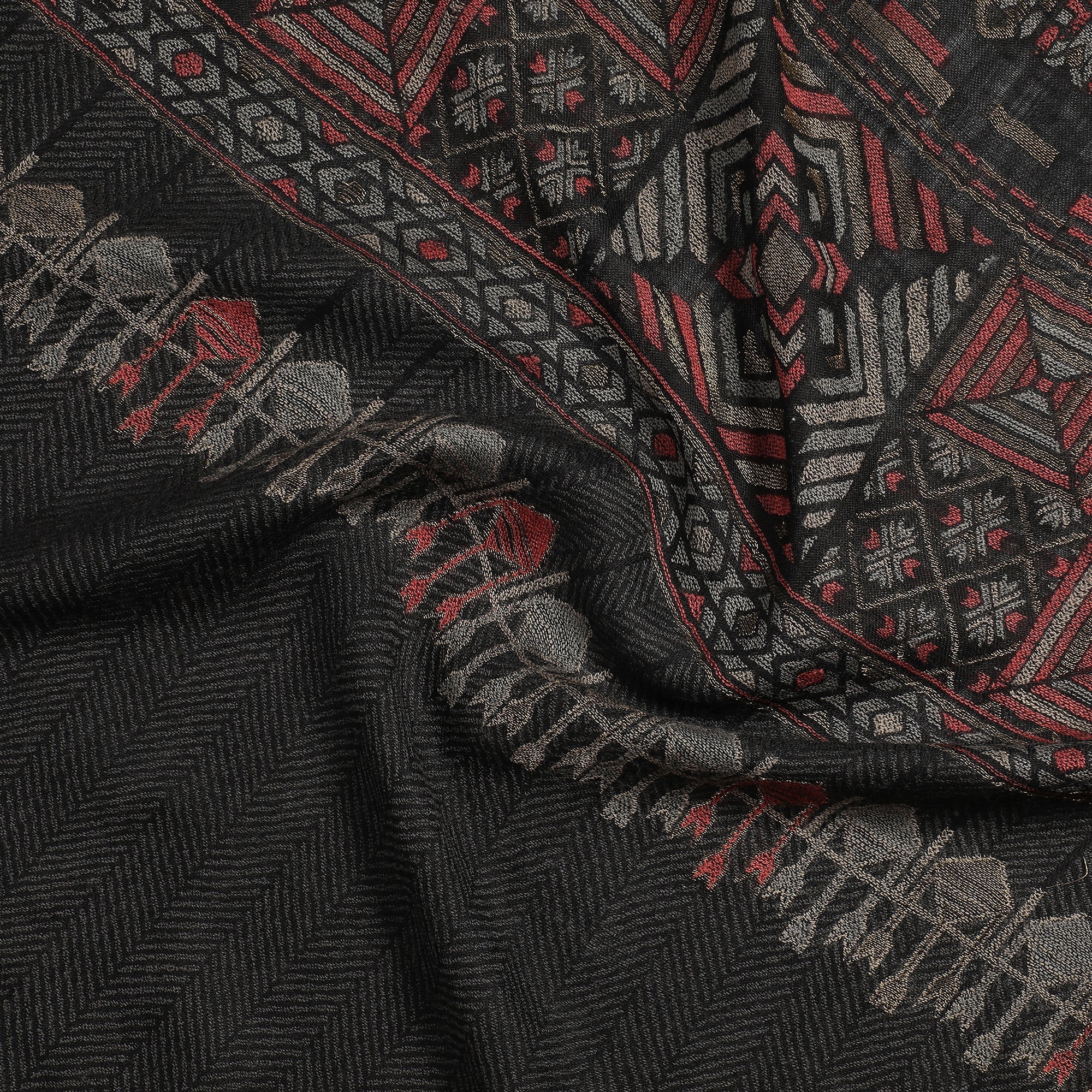 Abstract Border Printed Wool Shawl