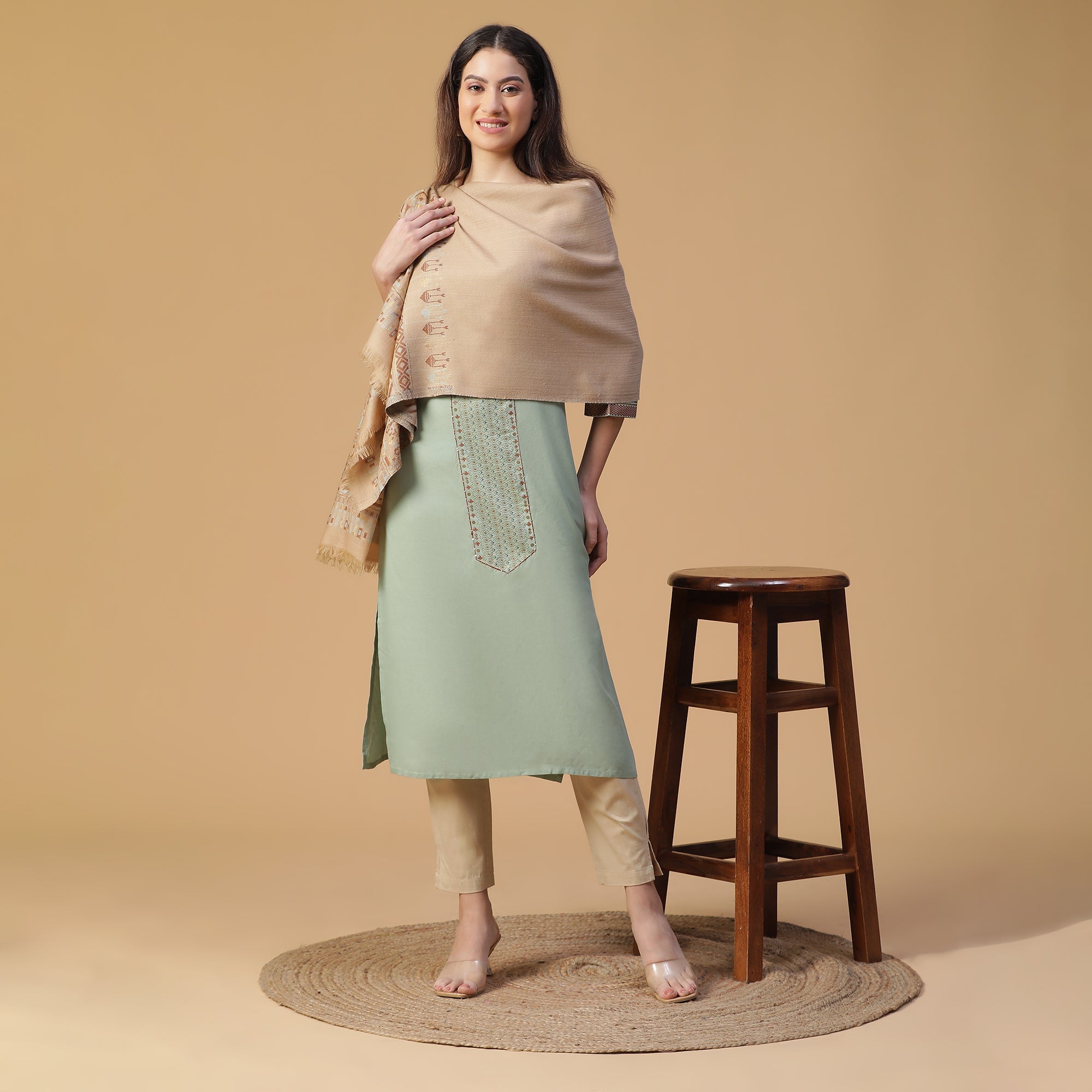 Abstract Border Printed Wool Shawl