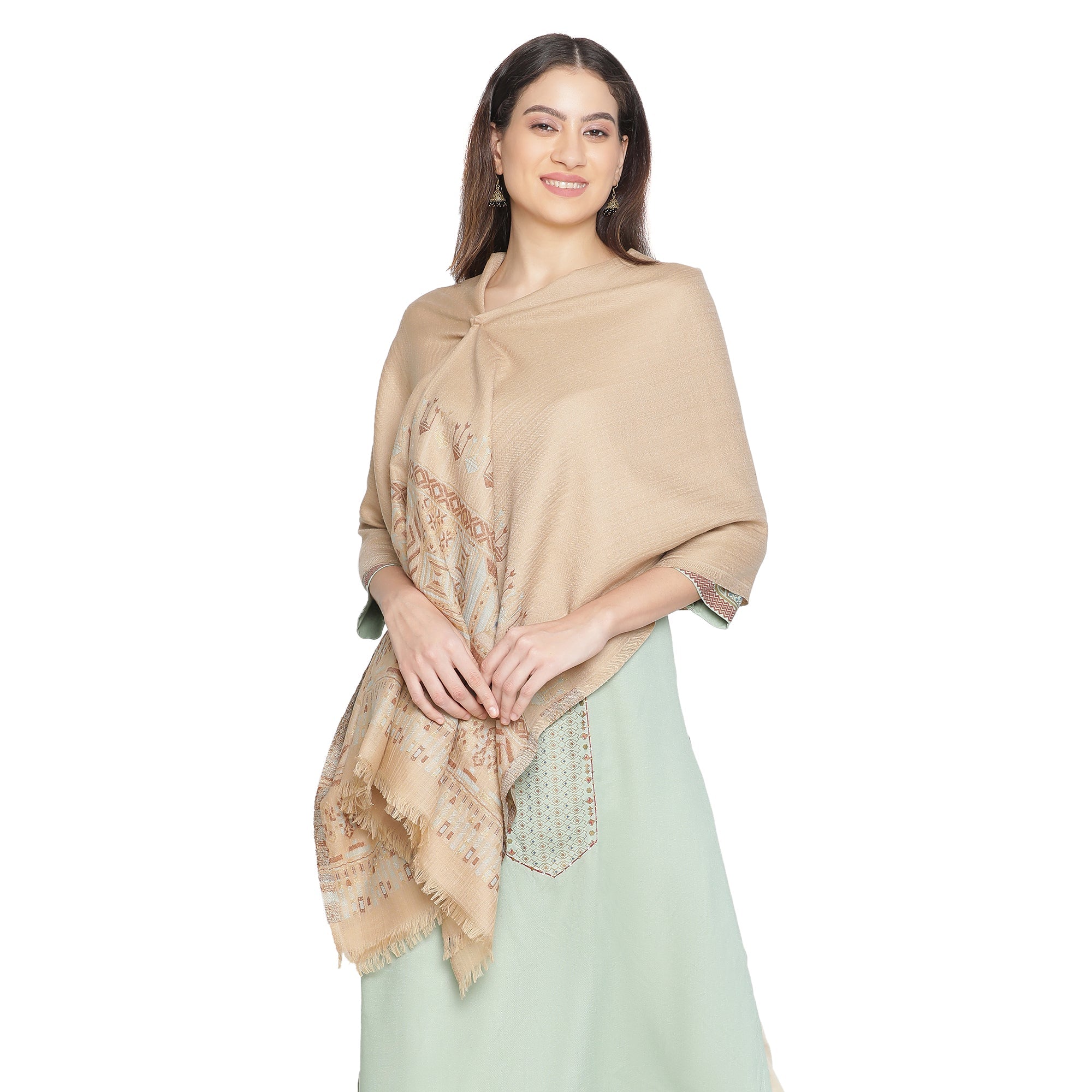 Abstract Border Printed Wool Shawl