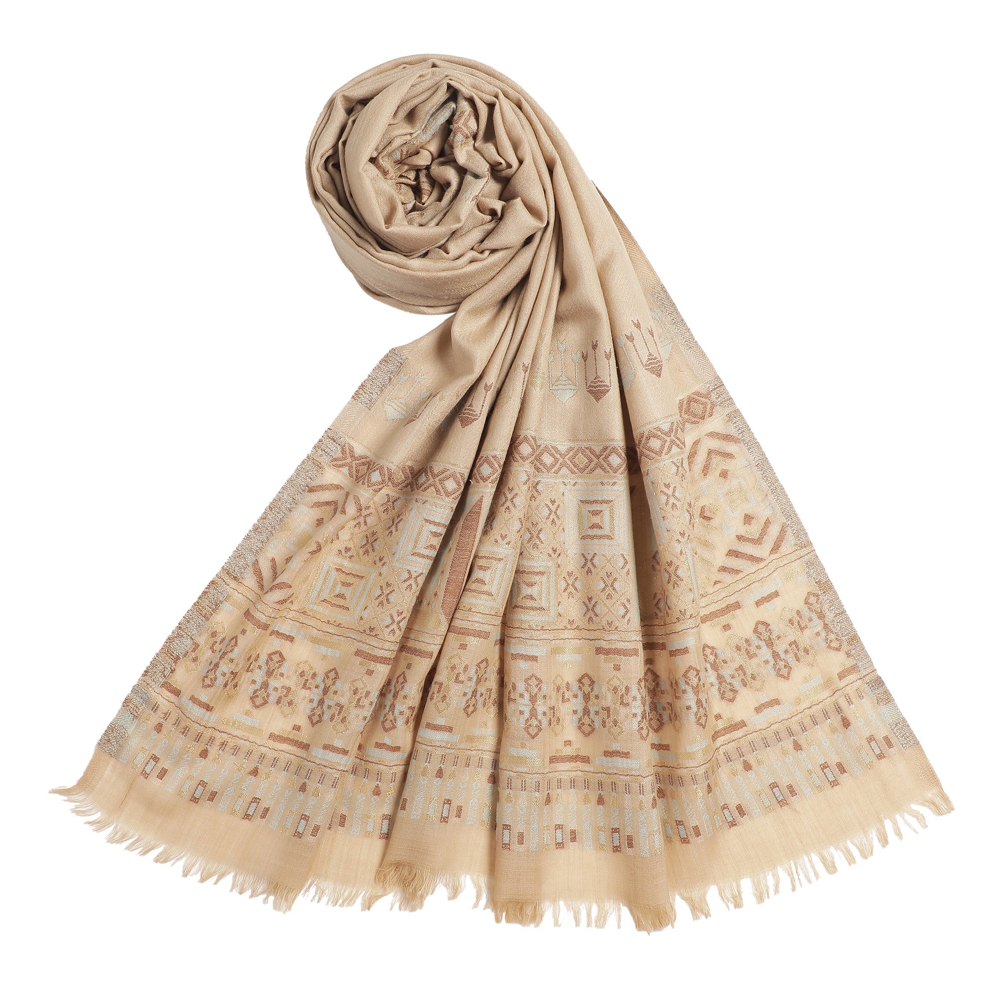 Abstract Border Printed Wool Shawl