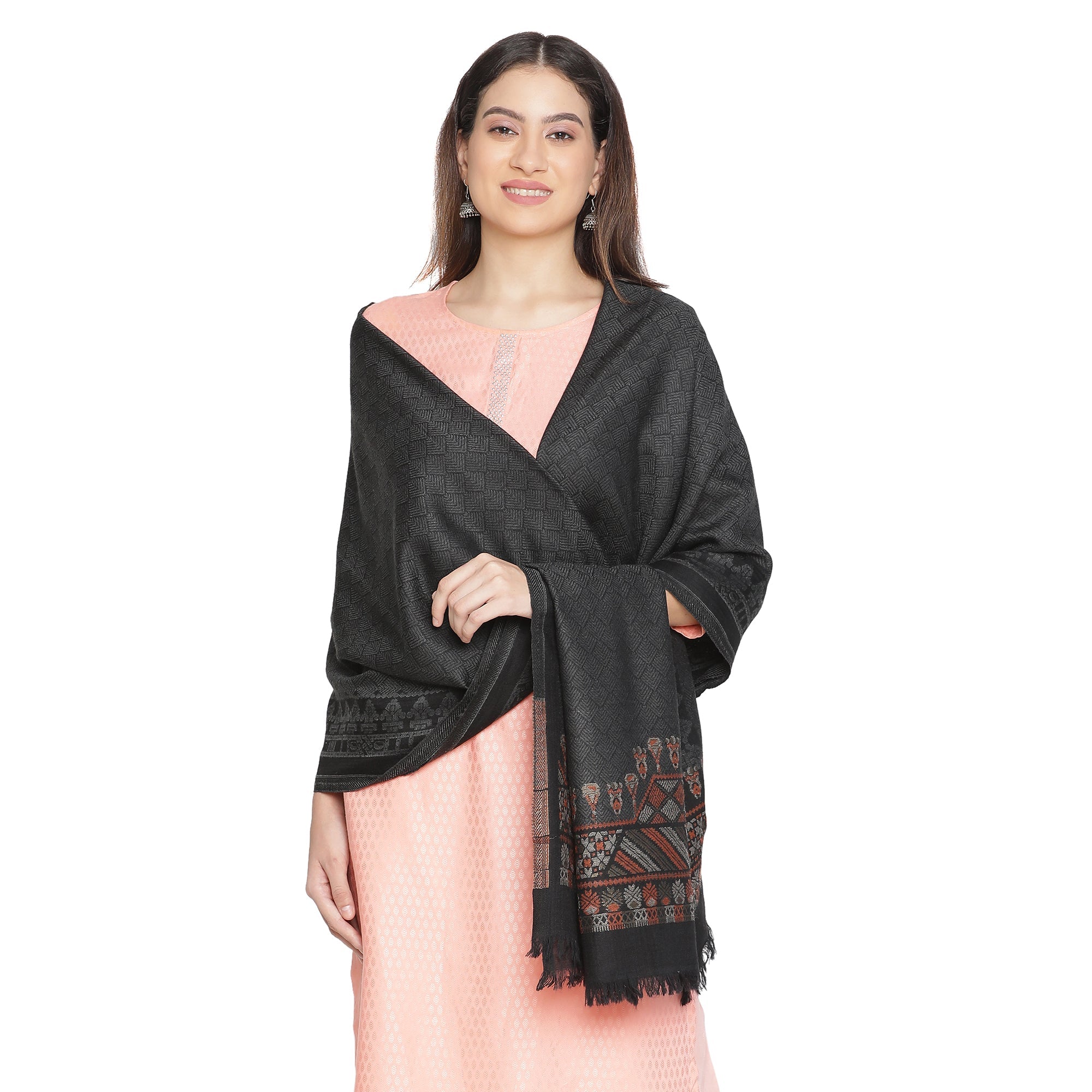 Cream Coloured Wool Printed Shawl